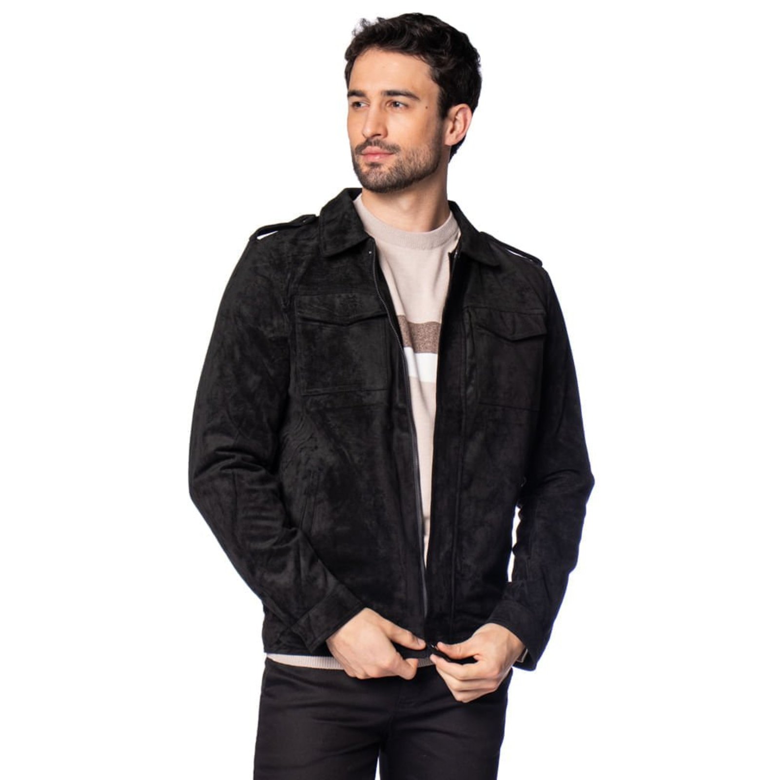 Jaqueta Masculina Sea Surf Suede Bolsos Preto