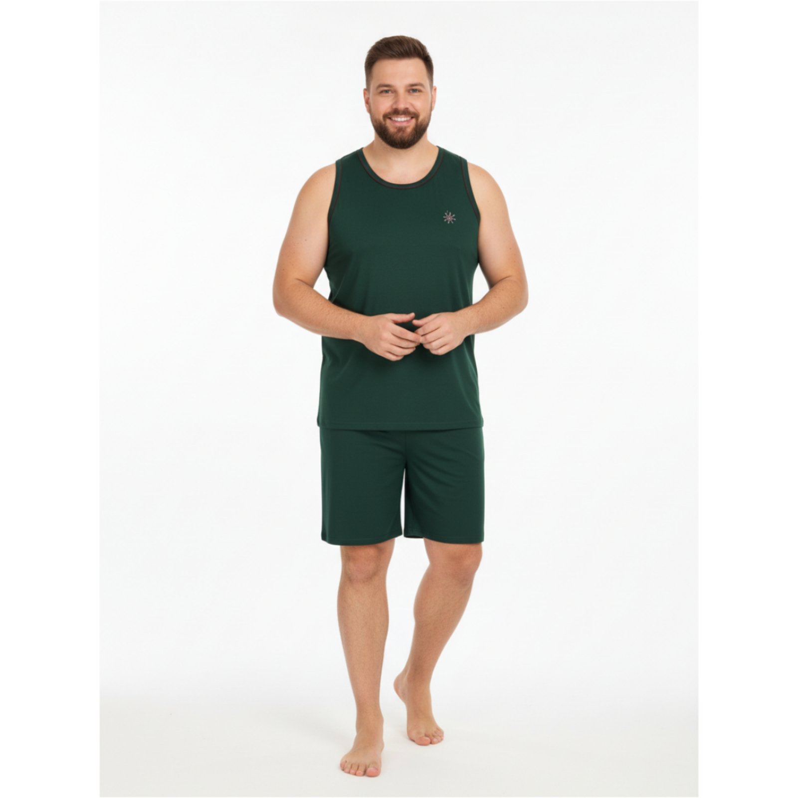 Pijama Regata Masculino Plus Size Adulto Curto Verão Malha Fria Calor Sem Manga G1 G2 G3 G4 48 50 52 54 Conforto Gola V Homen Mechler Verde