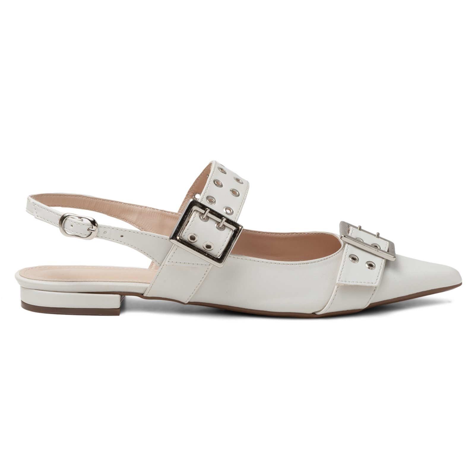 Vista 3 Sapatilha Slingback Rasteira Feminina Em Napa Off White 183010 Flor da Pele branco white Flor da Pele branco white