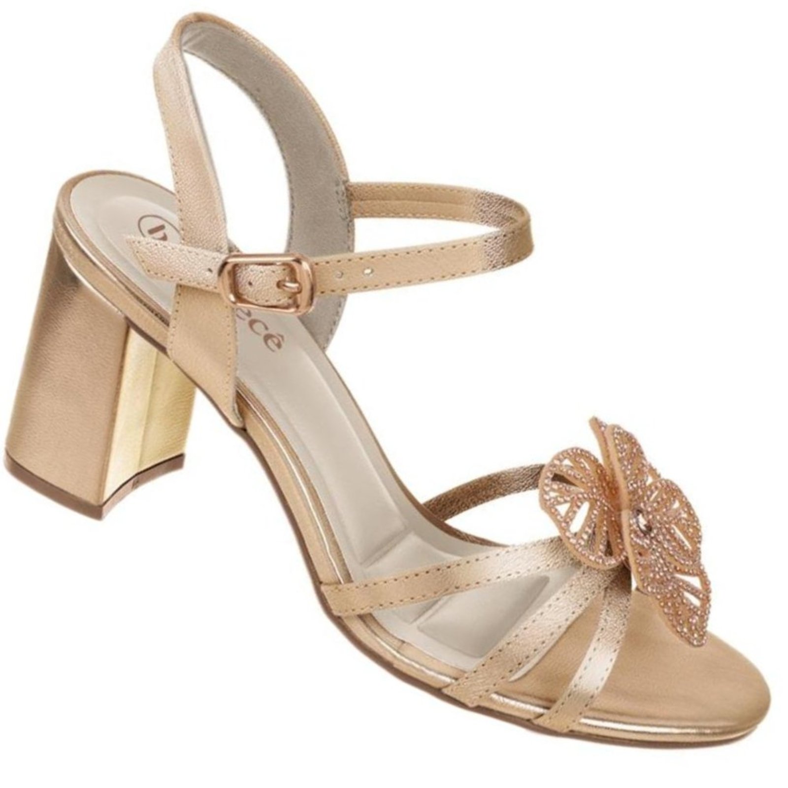 Sandalia ce Salto Grosso Flor Strass T6059-531 Feminina