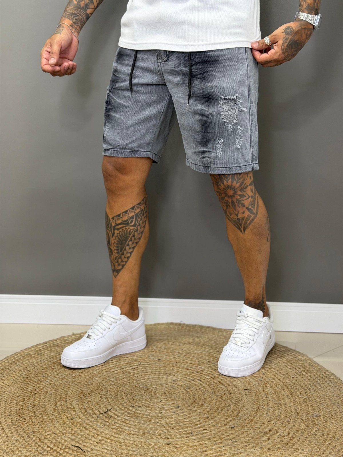 Bermuda Jeans Jogador Masculina Avec Básica Casual Cinza