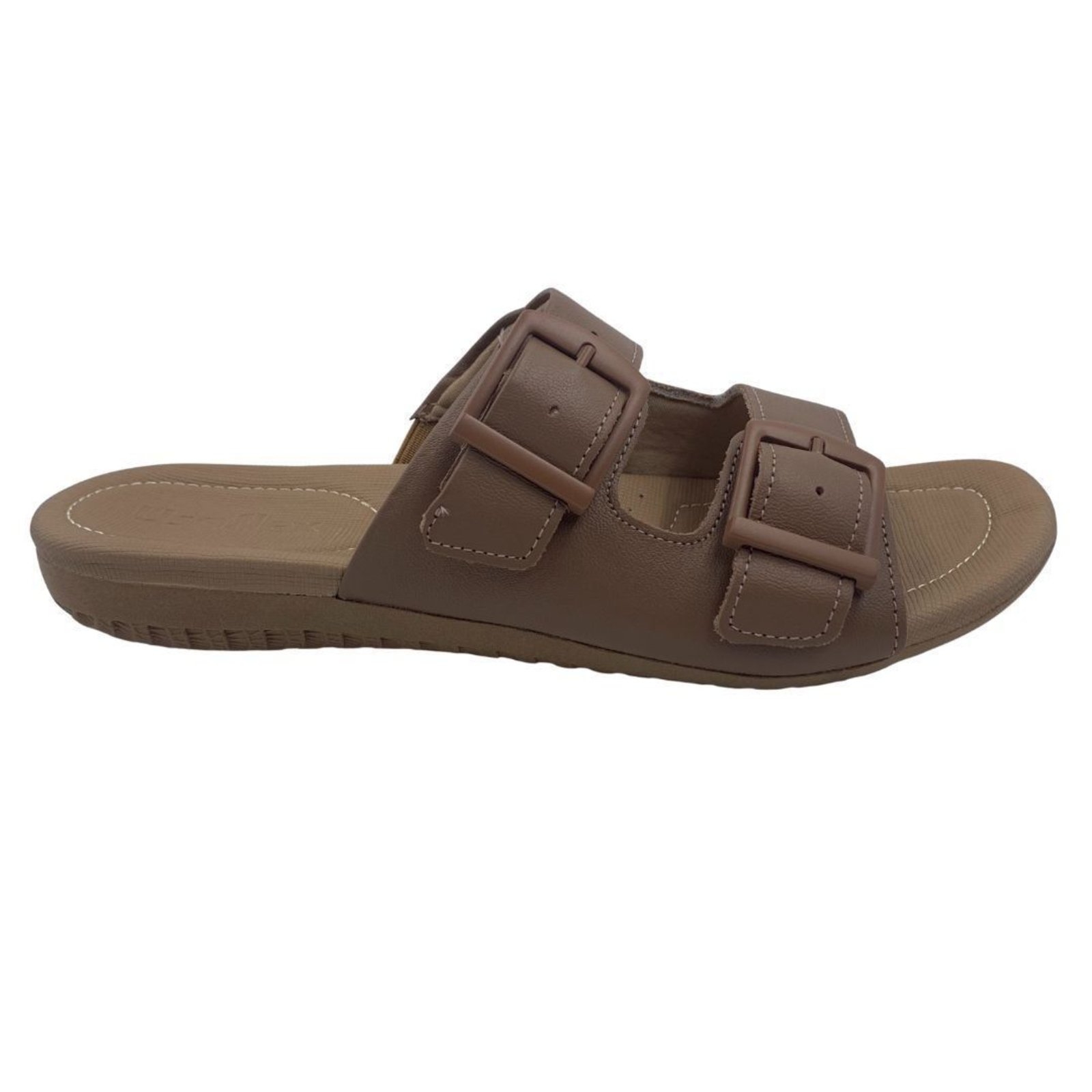 Tamanco Couro Rasteiro Ajuste Fivela Usaflex Bege 18720 – Bege – usaflex