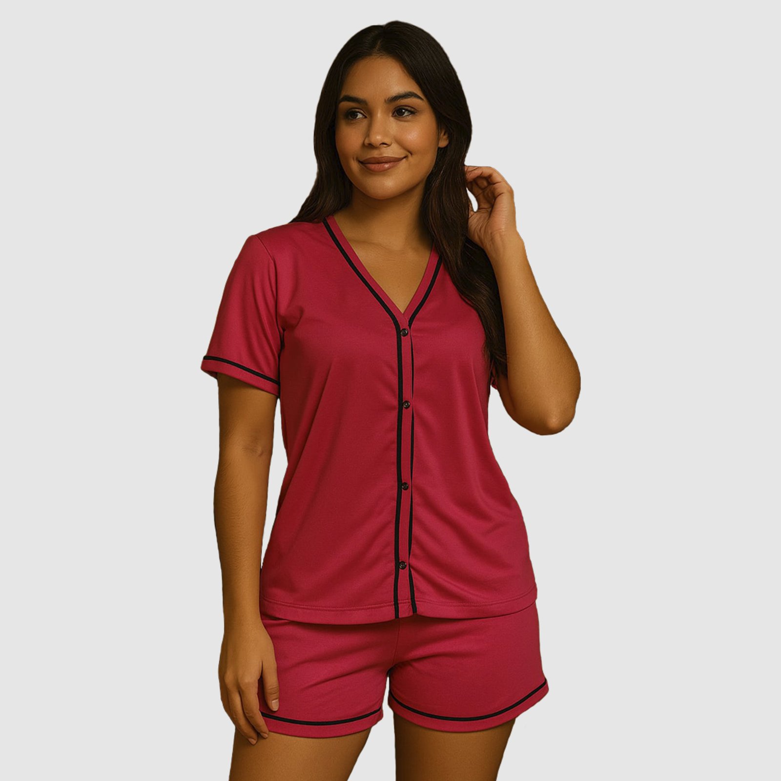 Pijama Gabi Lingerie Blogueira Manga Curta Conjunto Feminino Americano Conforto para Dormir Rosa
