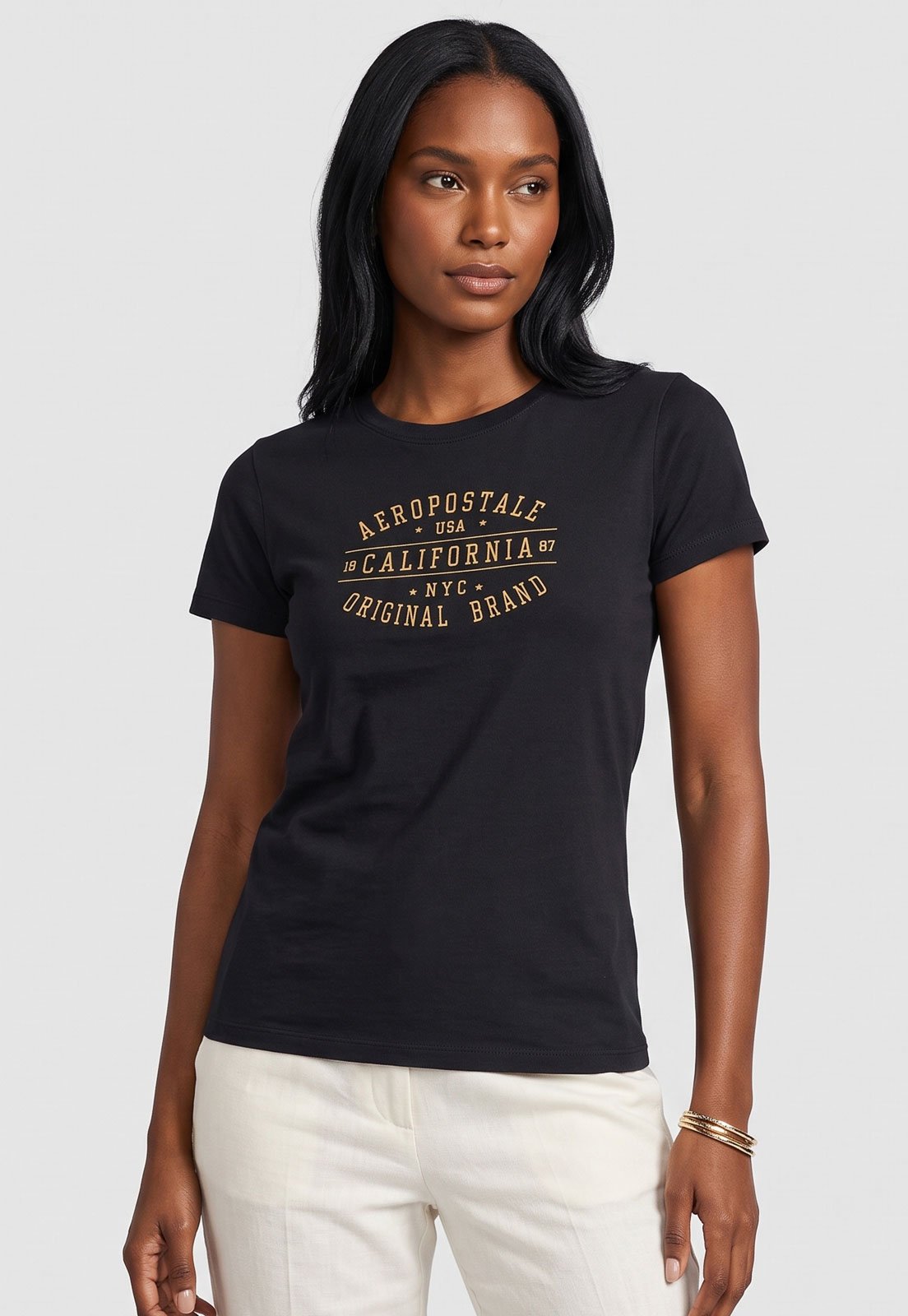 Camiseta Feminina Aeropostale Manga Curta Preta