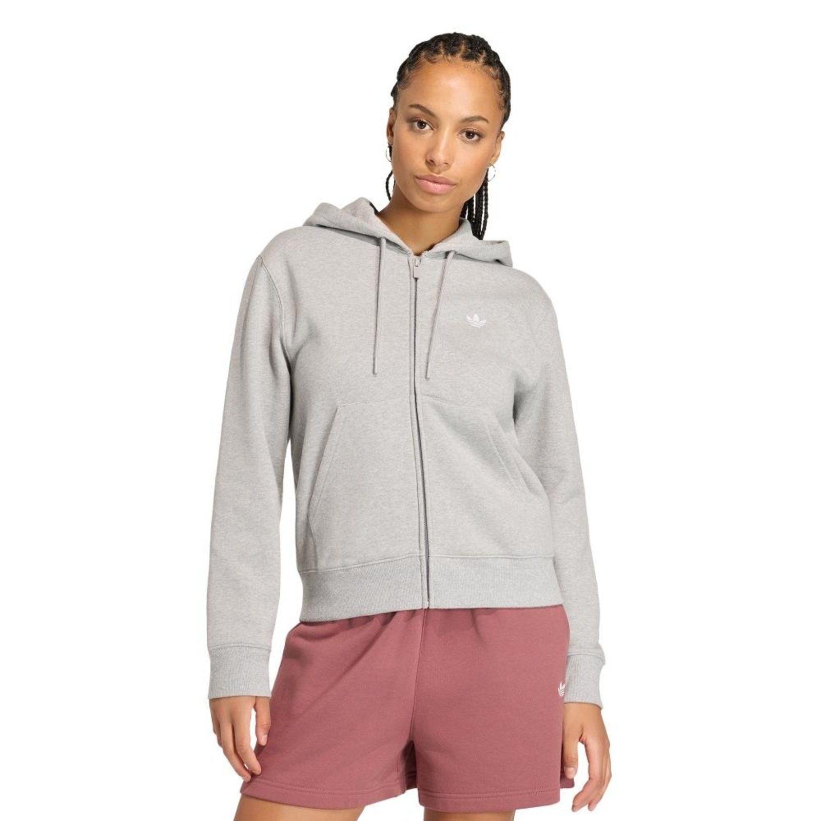 MOLETOM DE FLEECE COM ZIPER COMPLETO E MODELAGEM PADRÁO ESSENTIALS adidas Originals Cinza