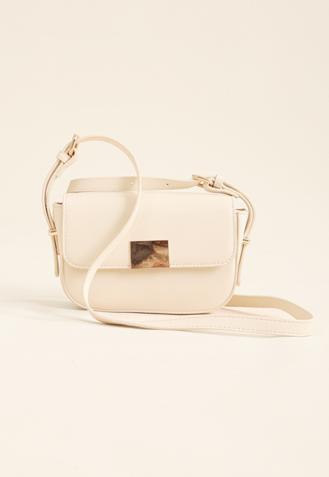 Bolsa Pequena Crossbody Pop Me Fecho Dourado Bege
