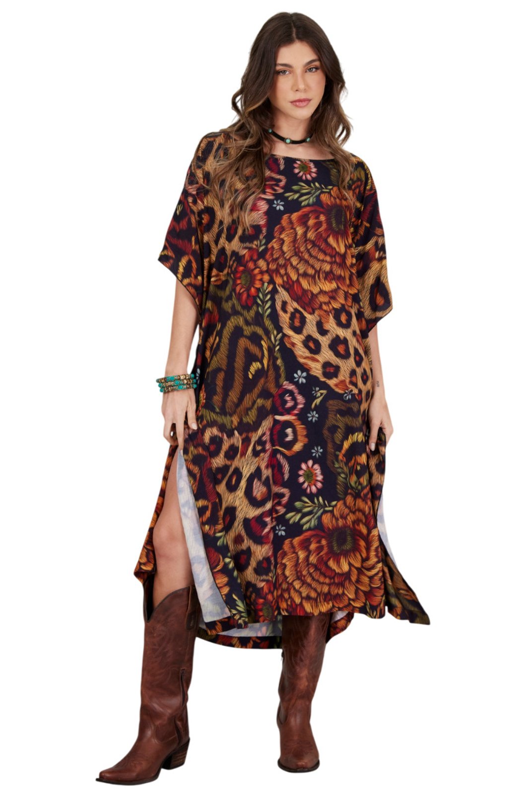 Kaftan Midi Amplo Animal Print Yacamim J1 – Estampado
