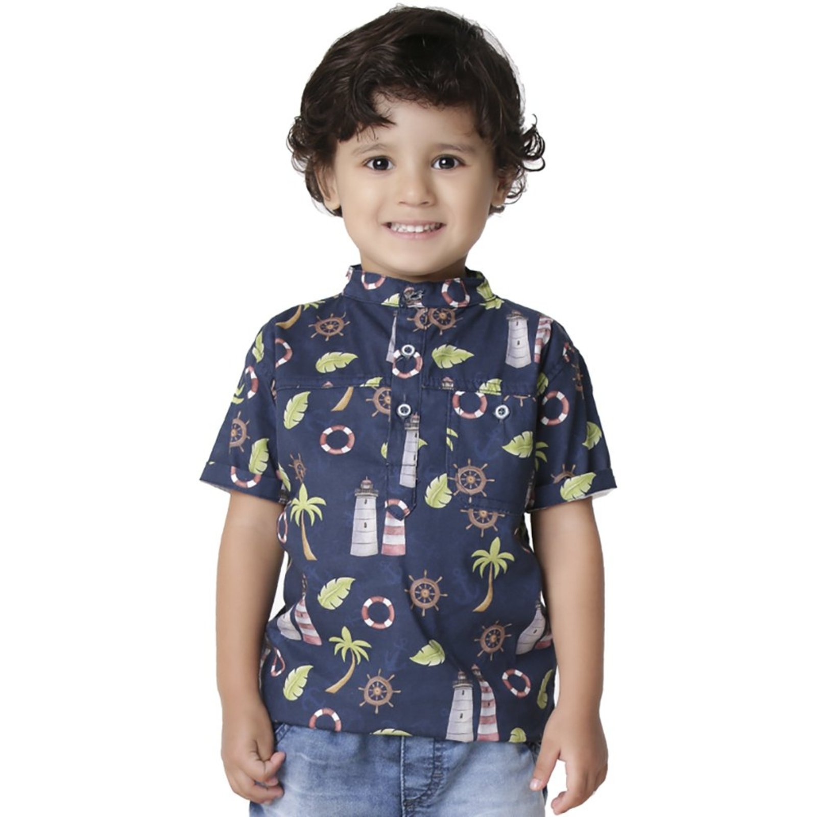 Infantil - Camisa Look Jeans Estampada Marinho