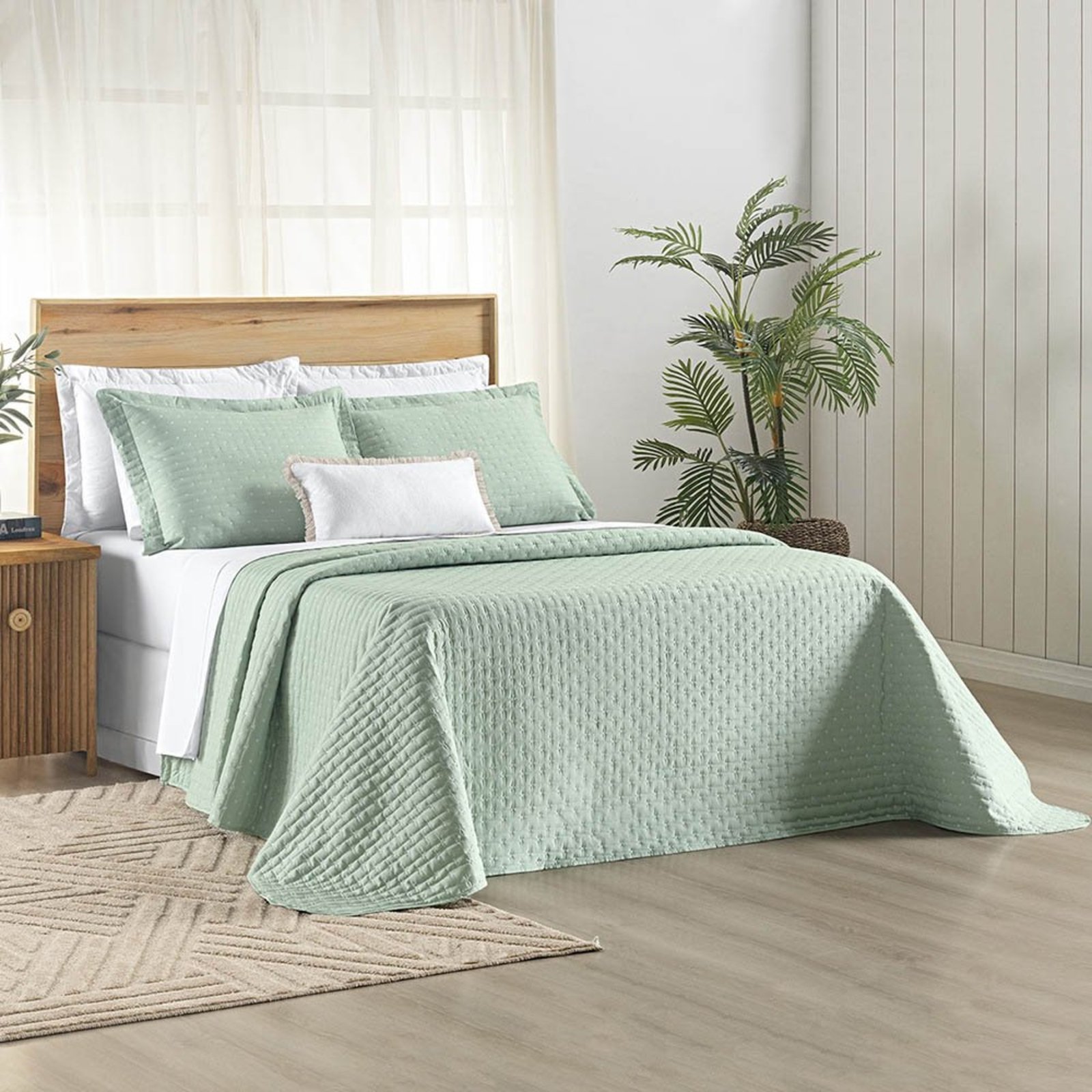 Kit Cobre Leito Colcha Marley Casal Dupla face - Menta - 100% Poliéster