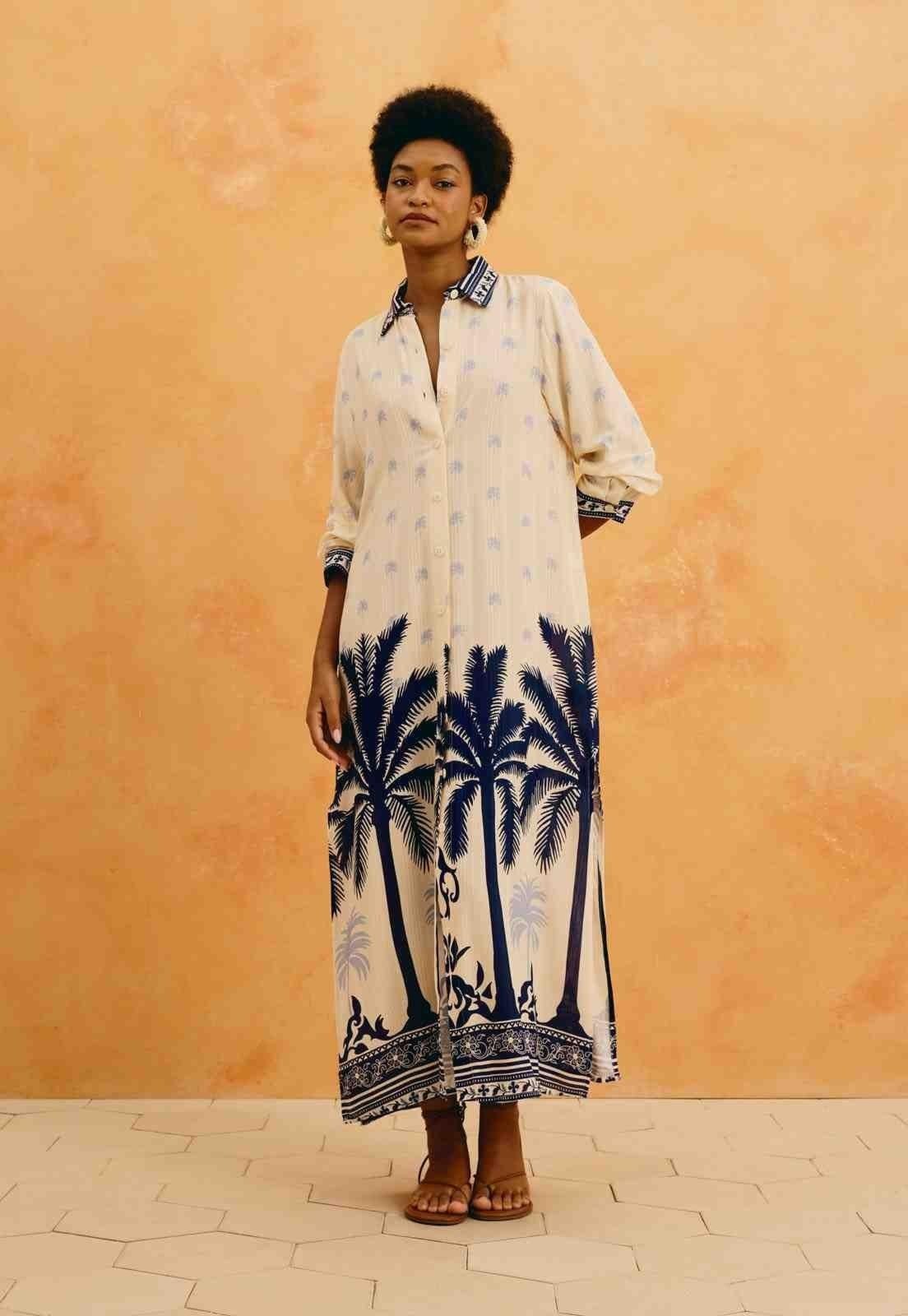 Vestido Chemise Estampado Cartagena Azul