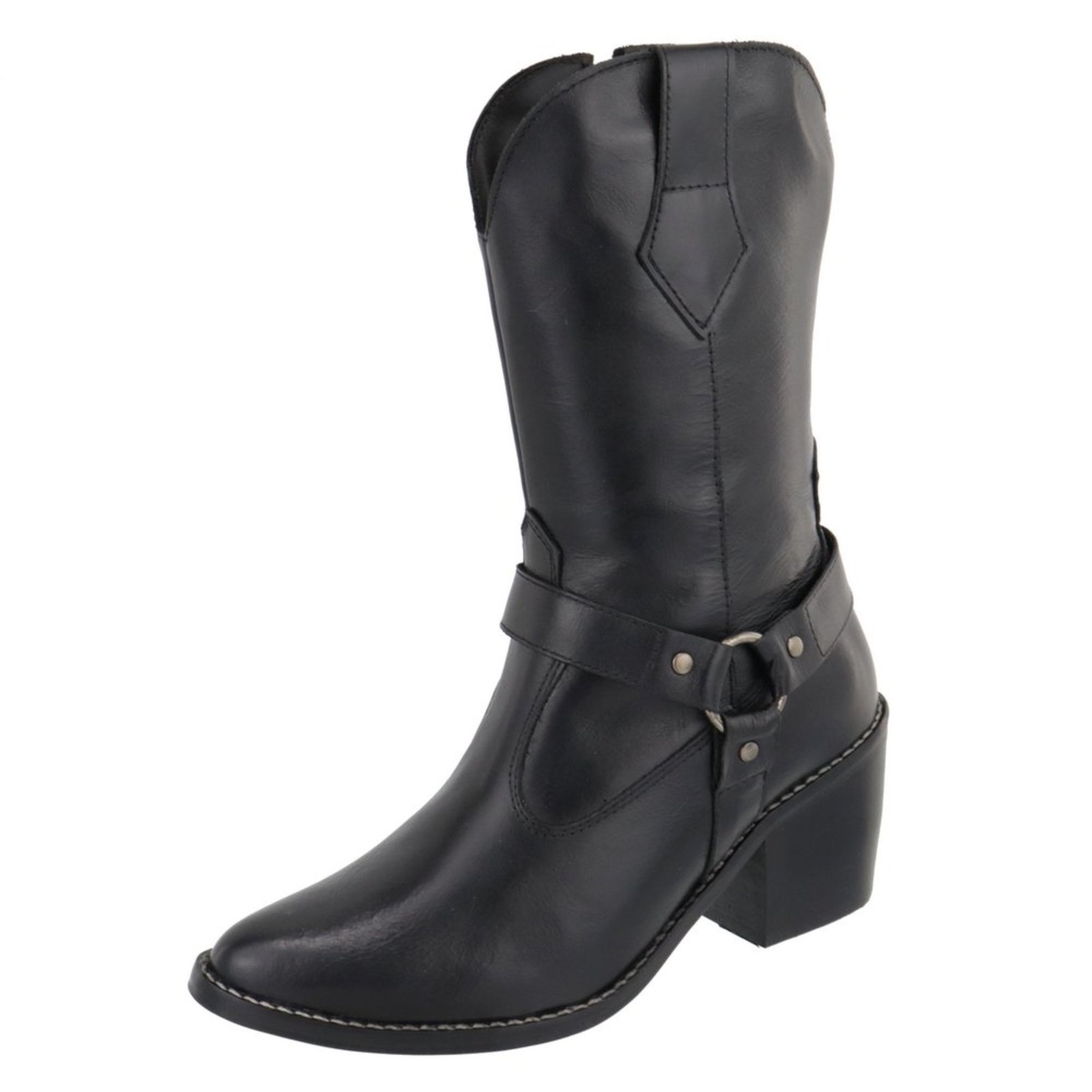 Bota em Couro Western Texana Bico Fino Country Preto Tellini Store