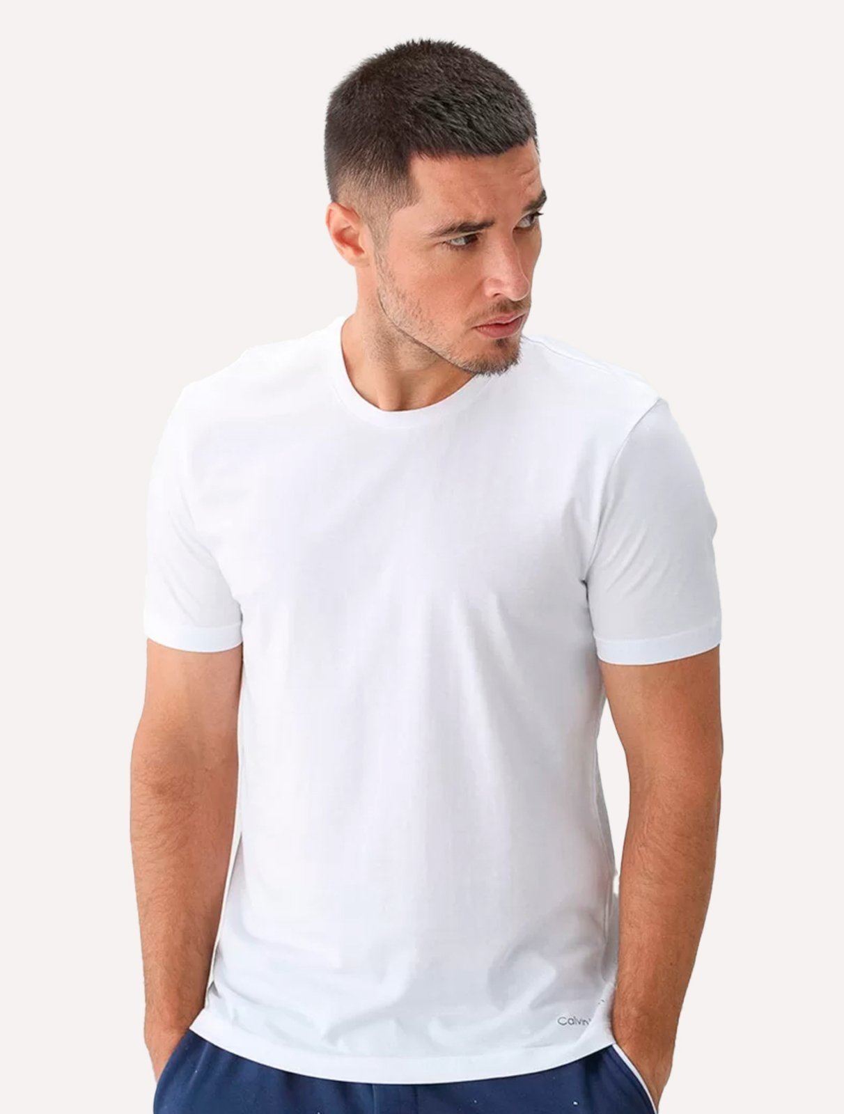 Vista 3 Camisetas Calvin Klein Underwear Masculinas C-Neck Branca Pack 2UN branco Calvin Klein branco