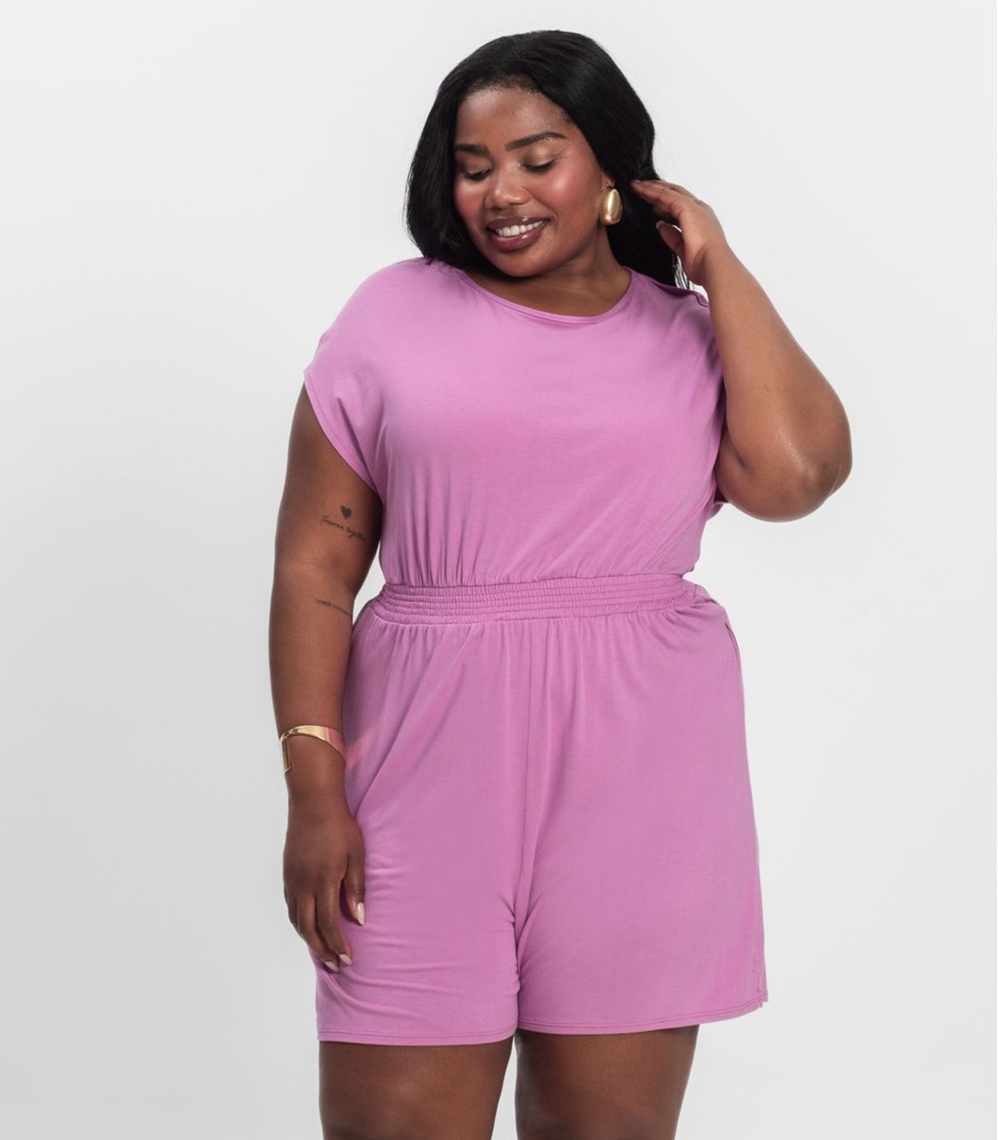 Vista 3 Macaquinho Feminino Malha Visco Infinita Cor roxo INFINITA COR roxo