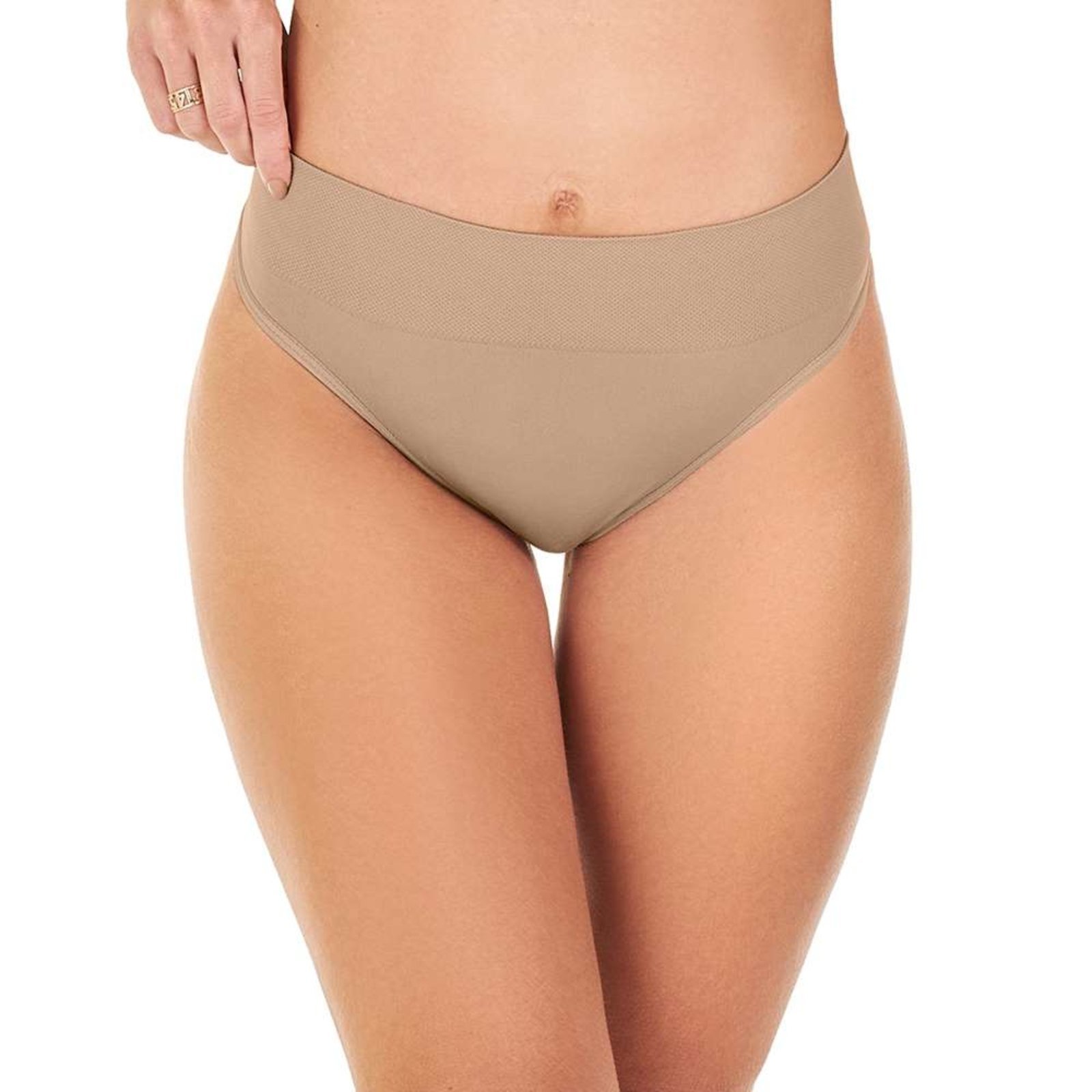 Calcinha Tanga Cós Largo sem Costura Bege