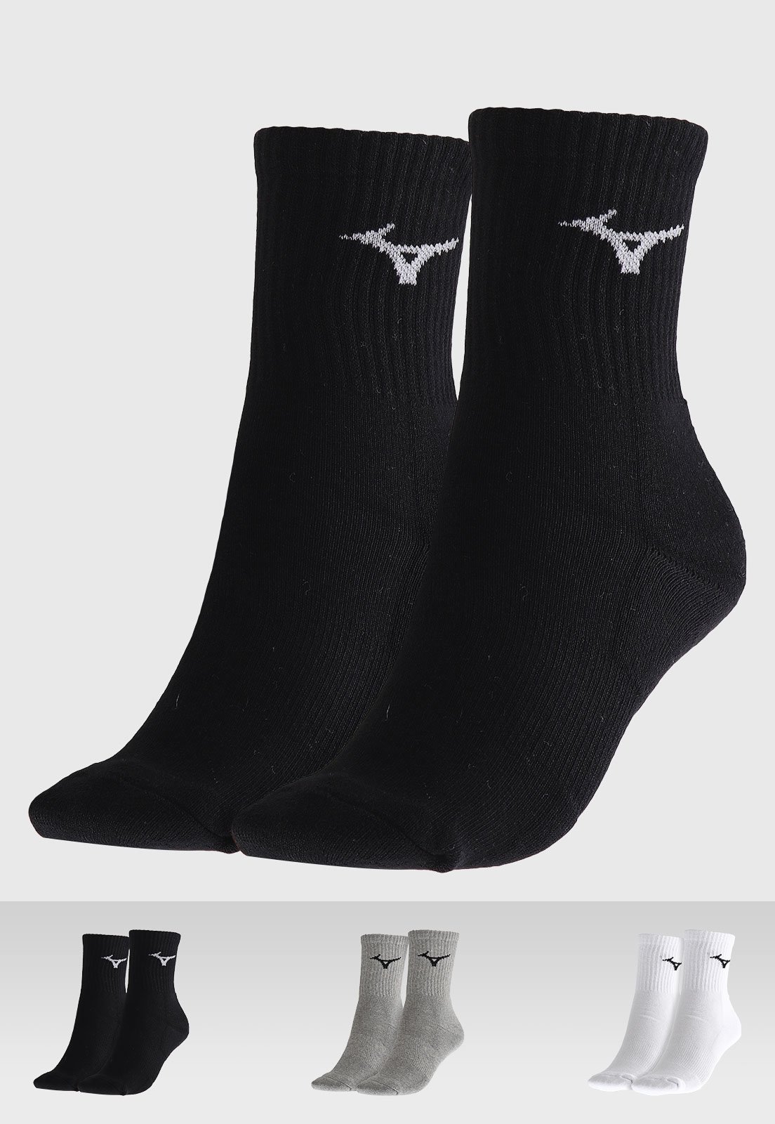 Vista 2 Kit 3pçs Meia Mizuno Cano Médio Prime Preta preto Mizuno preto