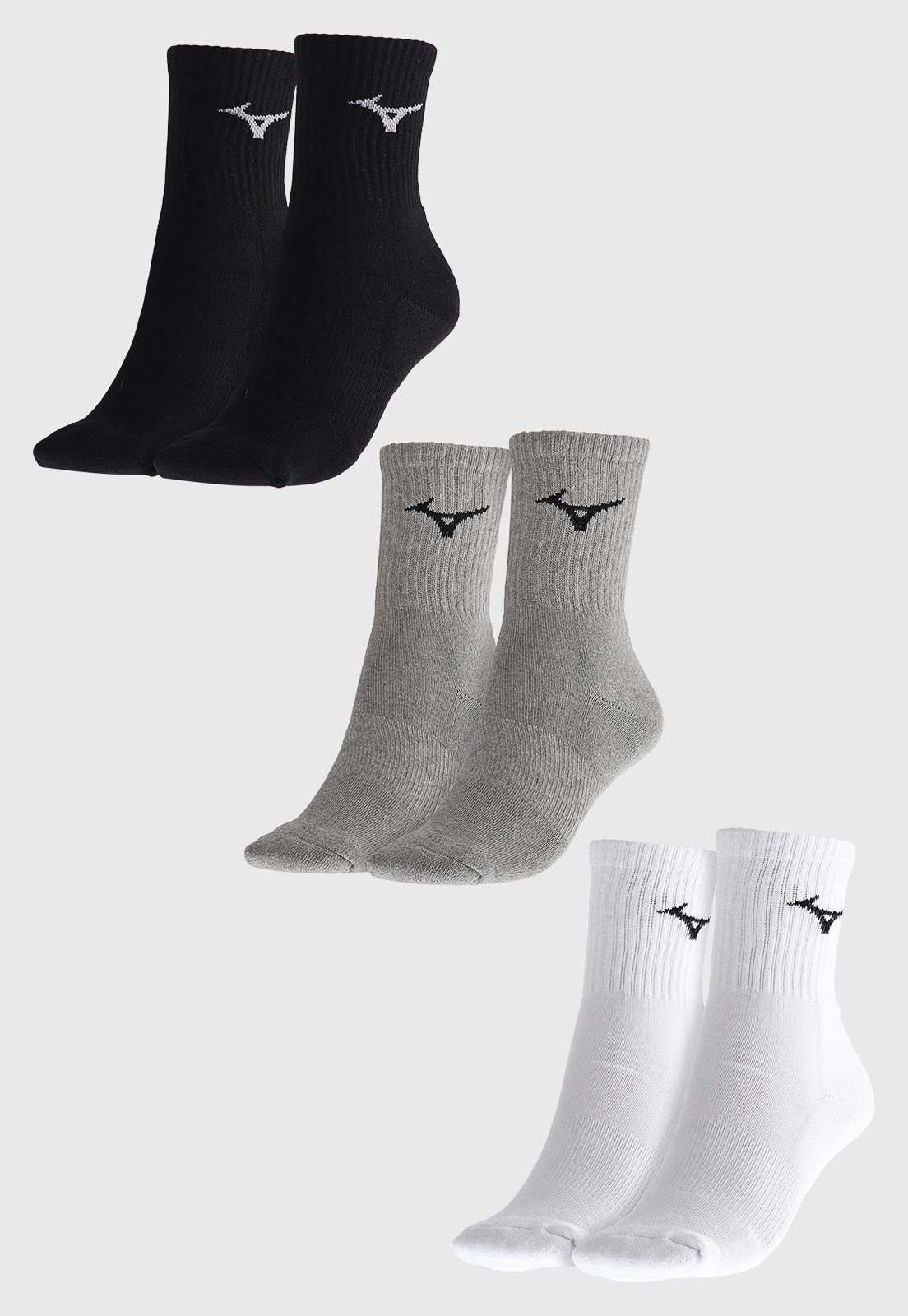 Vista 3 Kit 3pçs Meia Mizuno Cano Médio Prime Preta preto Mizuno preto