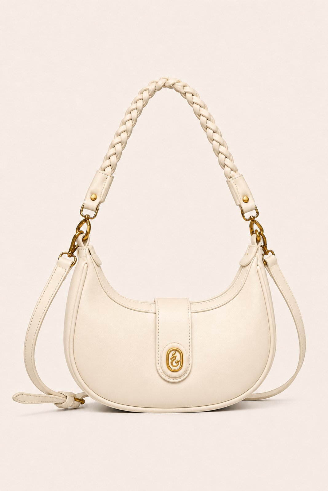 Bolsa Média Transversal D Bell Outlet Fashion Trançada Creme