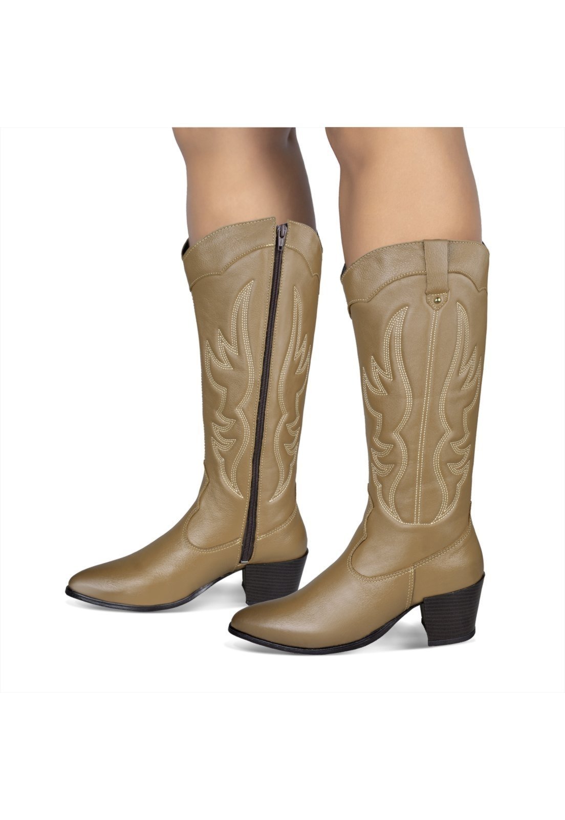 Bota Longa Feminina Western Couro Legitimo Avela Salto Bloco Texana 8810