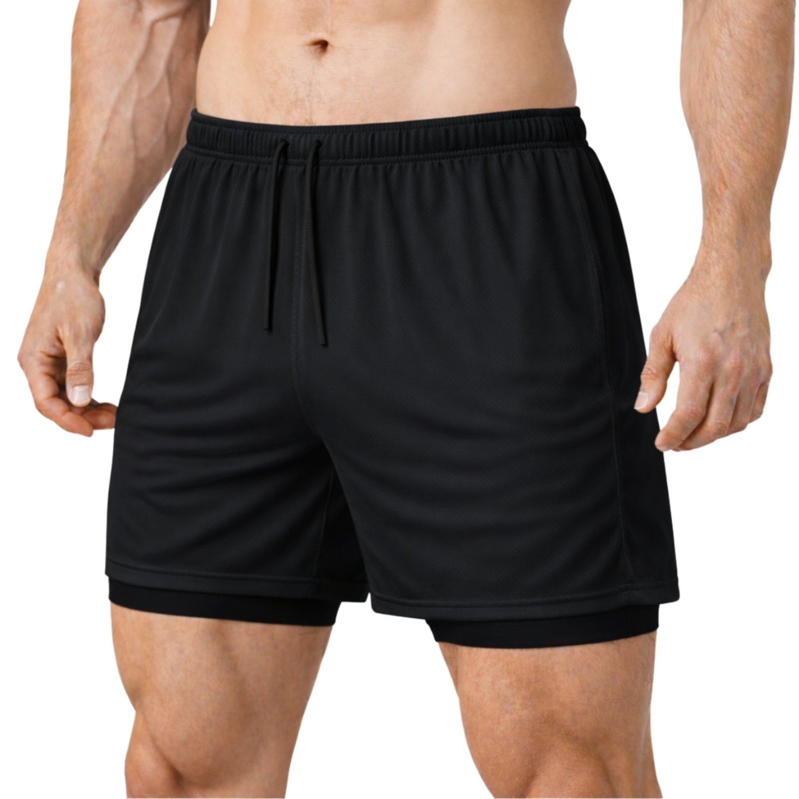 Vista 3 Kit 4 Short Treino Dry Fit Térmico 2 em 1 com Bolso para Celular e Porta-Toalha Calção Fitness Academia Relaxado branco Relaxado branco