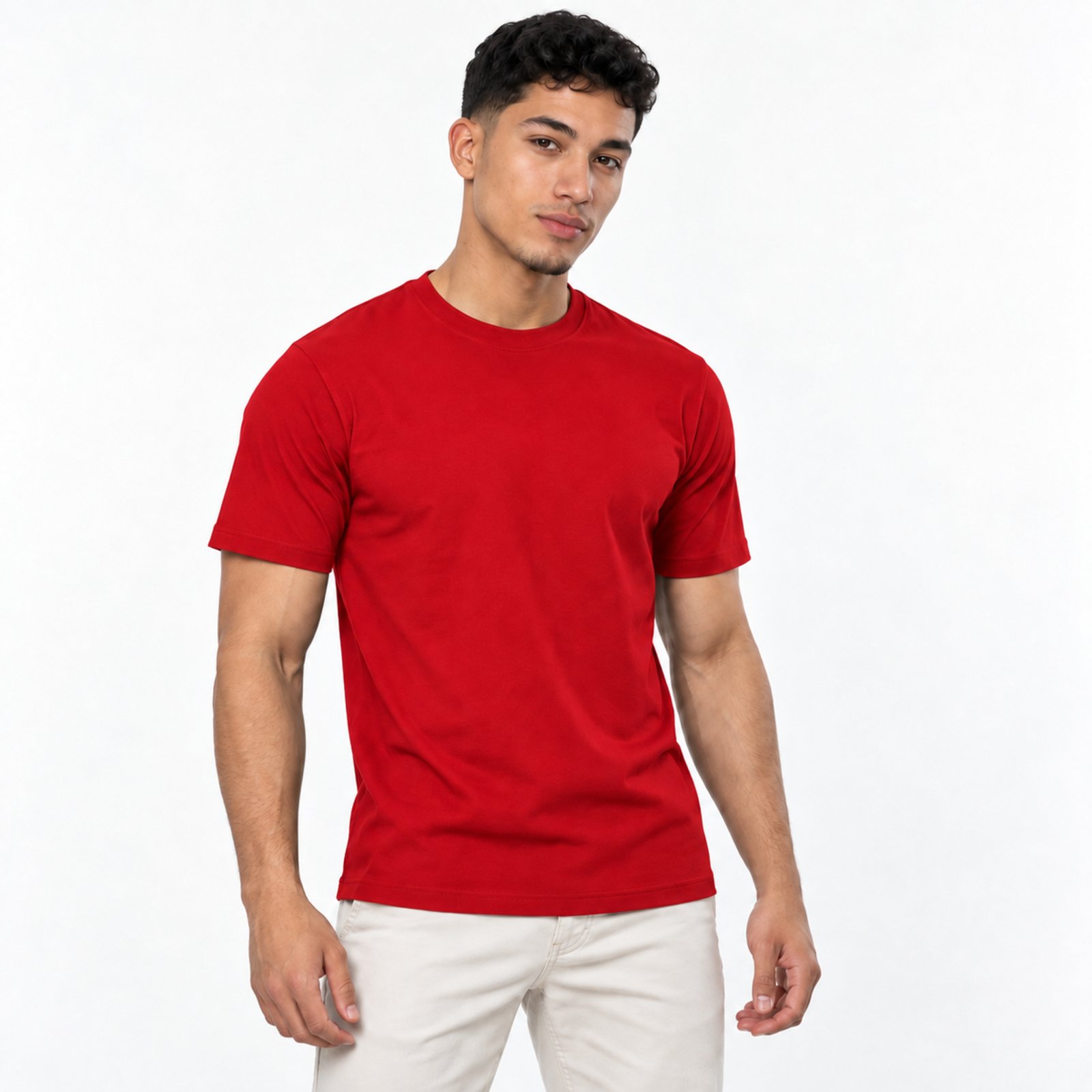 Camiseta Masculina Básica Lisa Manga Curta Algodão e Poliéster Slim Fitness - Vermelho