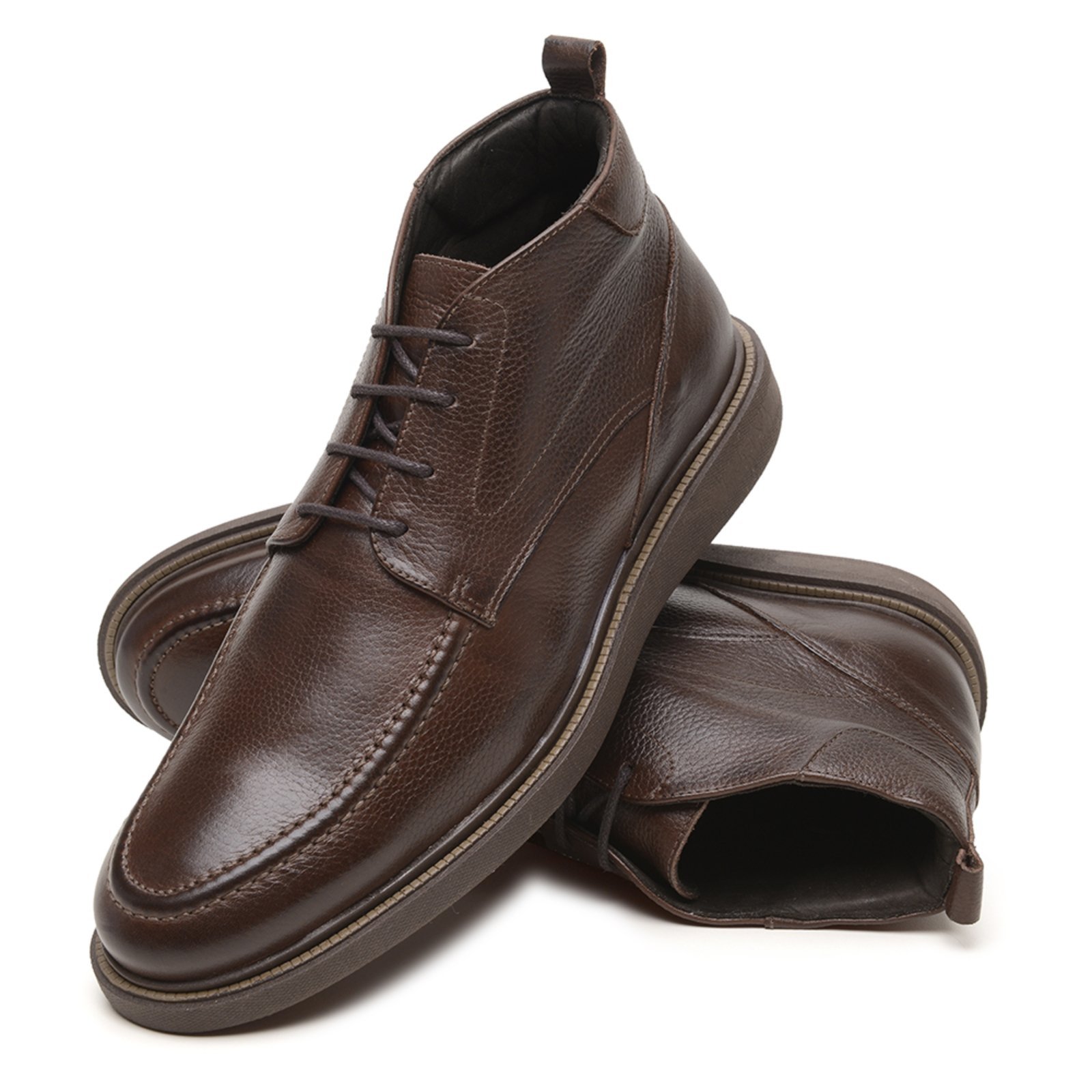 Sapato Masculino Bota Couro Anna Andrade Social Casual Cano Baixo Macio Confortável Café