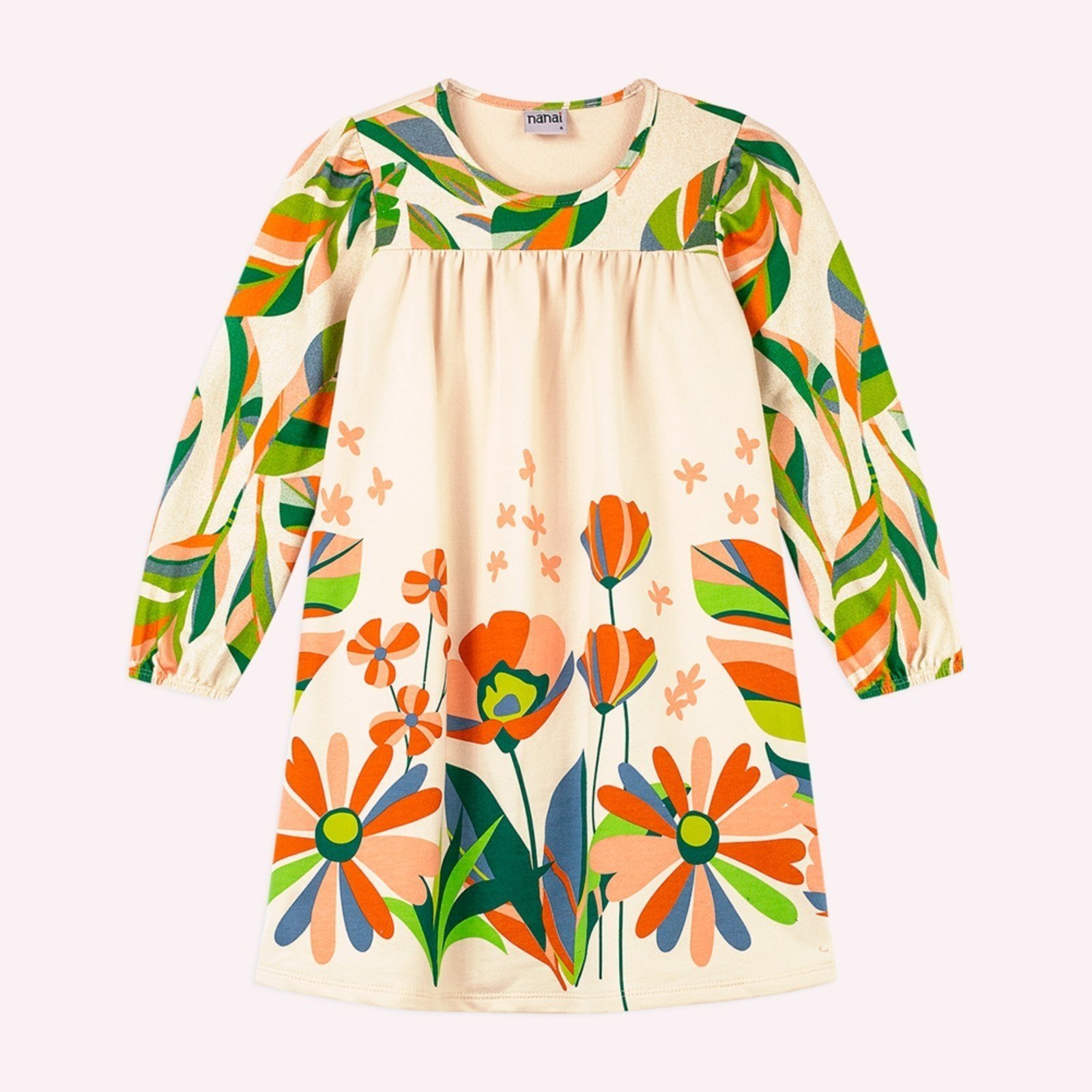 Infantil - Vestido Menina Folhas Nanai