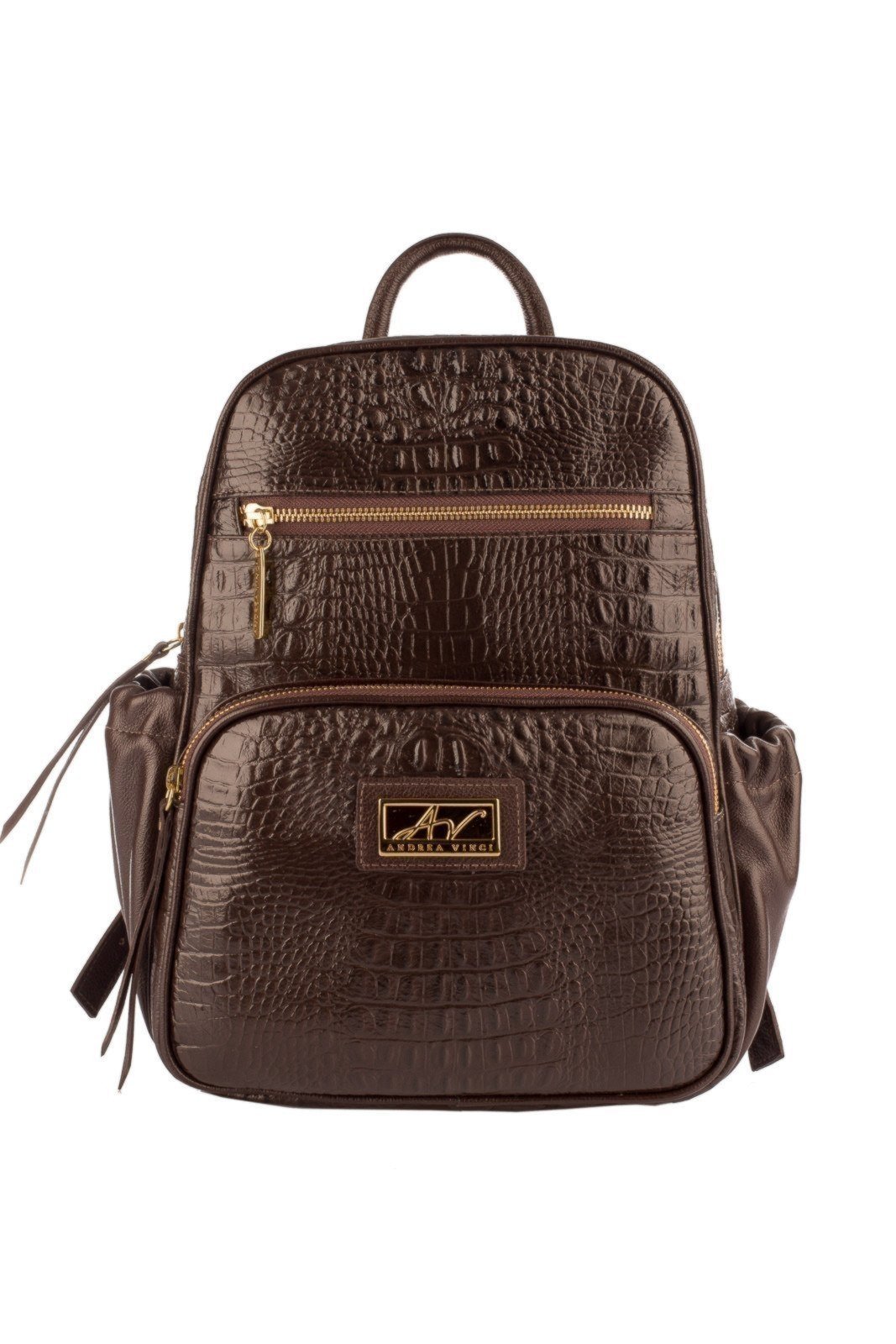 Vista 2 Mochila pequena de couro croco Zoey Andrea Vinci café Andrea Vinci café