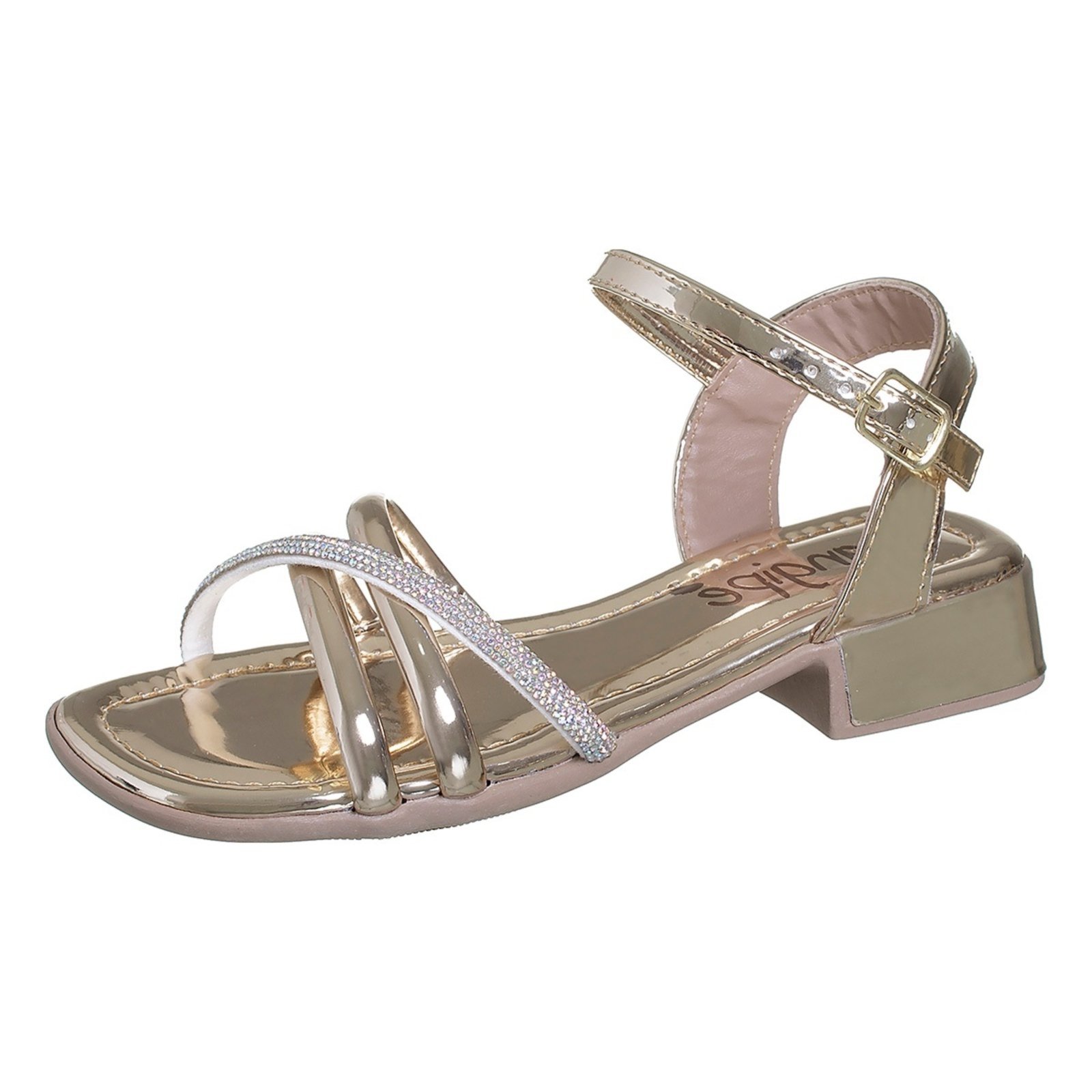 Vista 2 Infantil - Sandália Mini Saltinho Menina 3 TirasDourada Angipé dourado