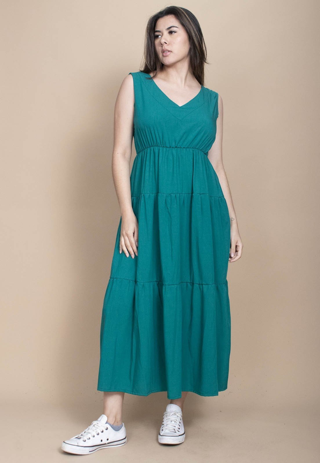 Vista 2 Vestido Cabanafree Regata Longo Peri Viscose Camadas Cabanafree verde