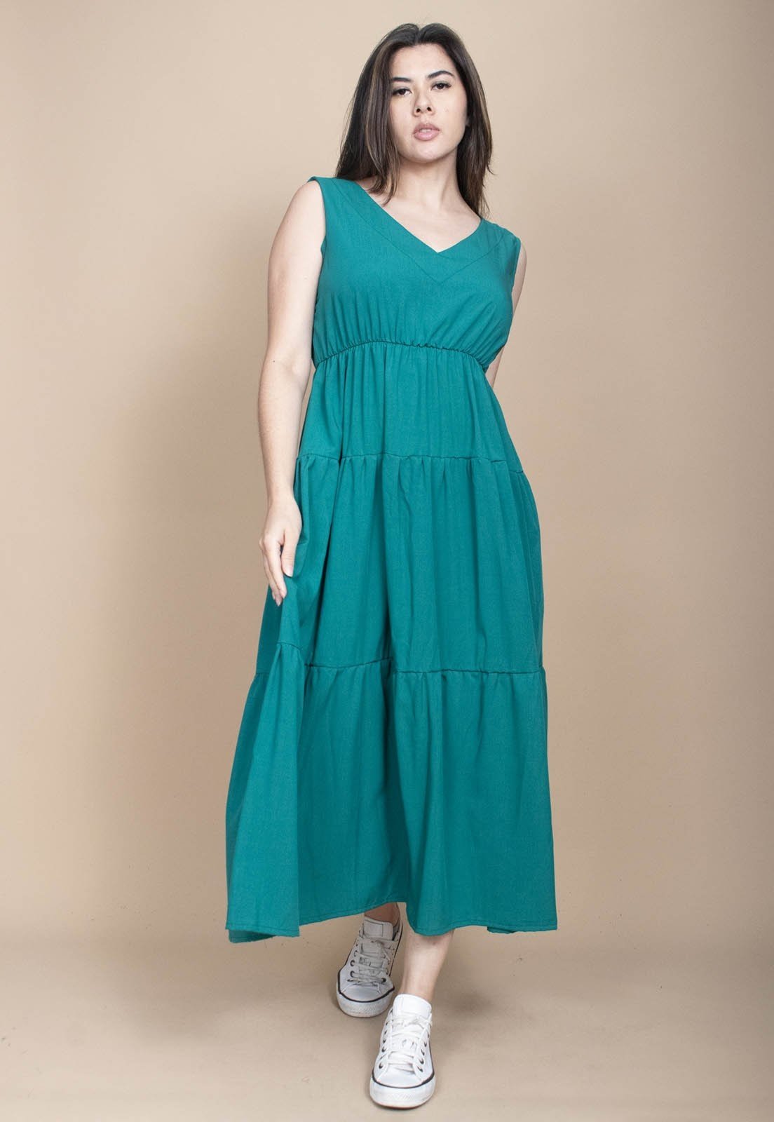 Vista 3 Vestido Cabanafree Regata Longo Peri Viscose Camadas Cabanafree verde