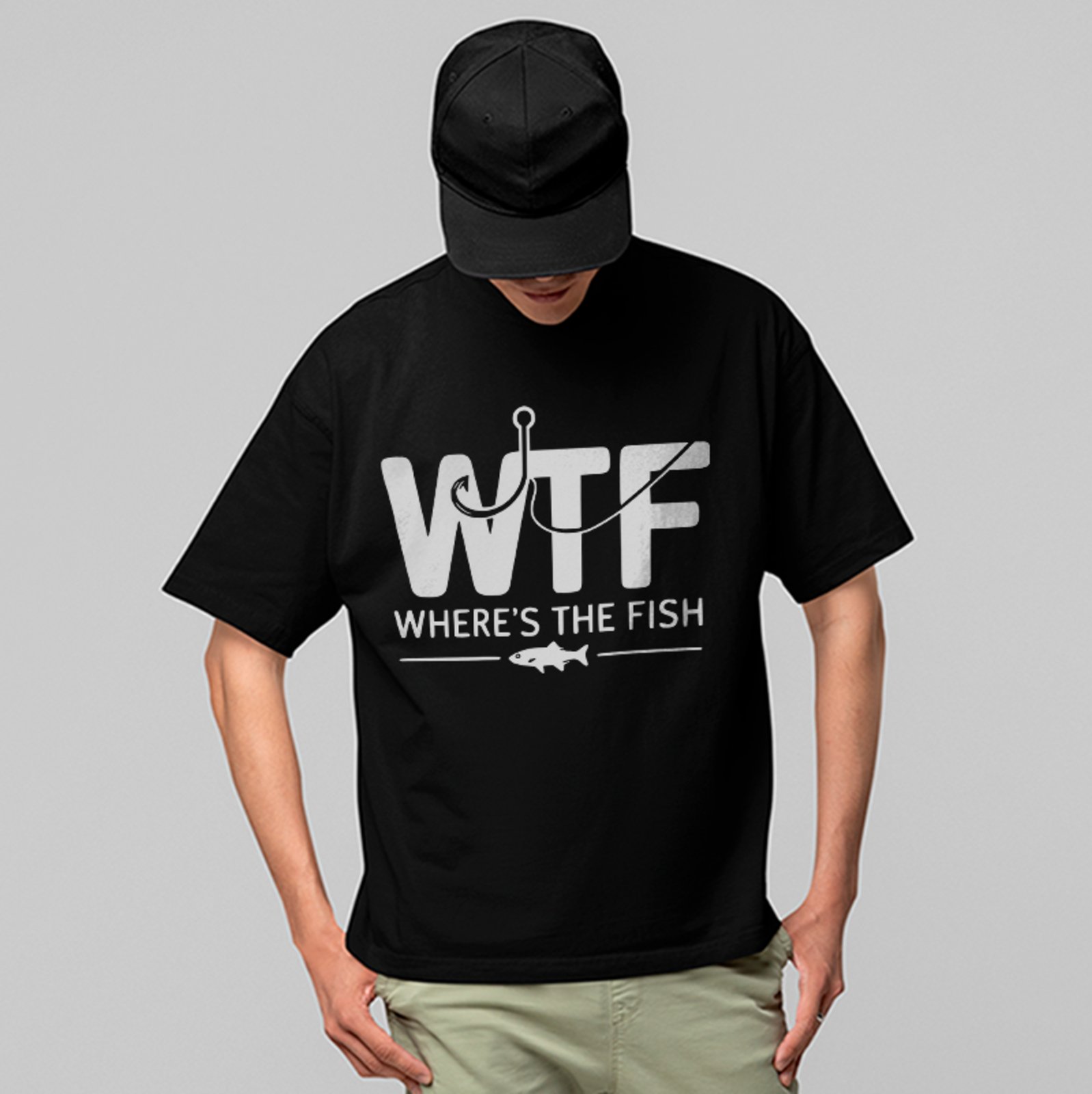 Camiseta Oversized WTF Where’s The Fish Casual Unissex Preto