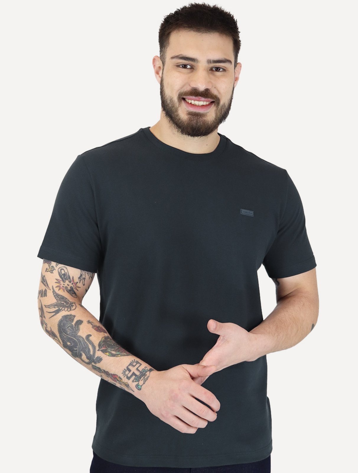 Camiseta Calvin Klein Piquet Rubber Mono Logo Azul Marinho