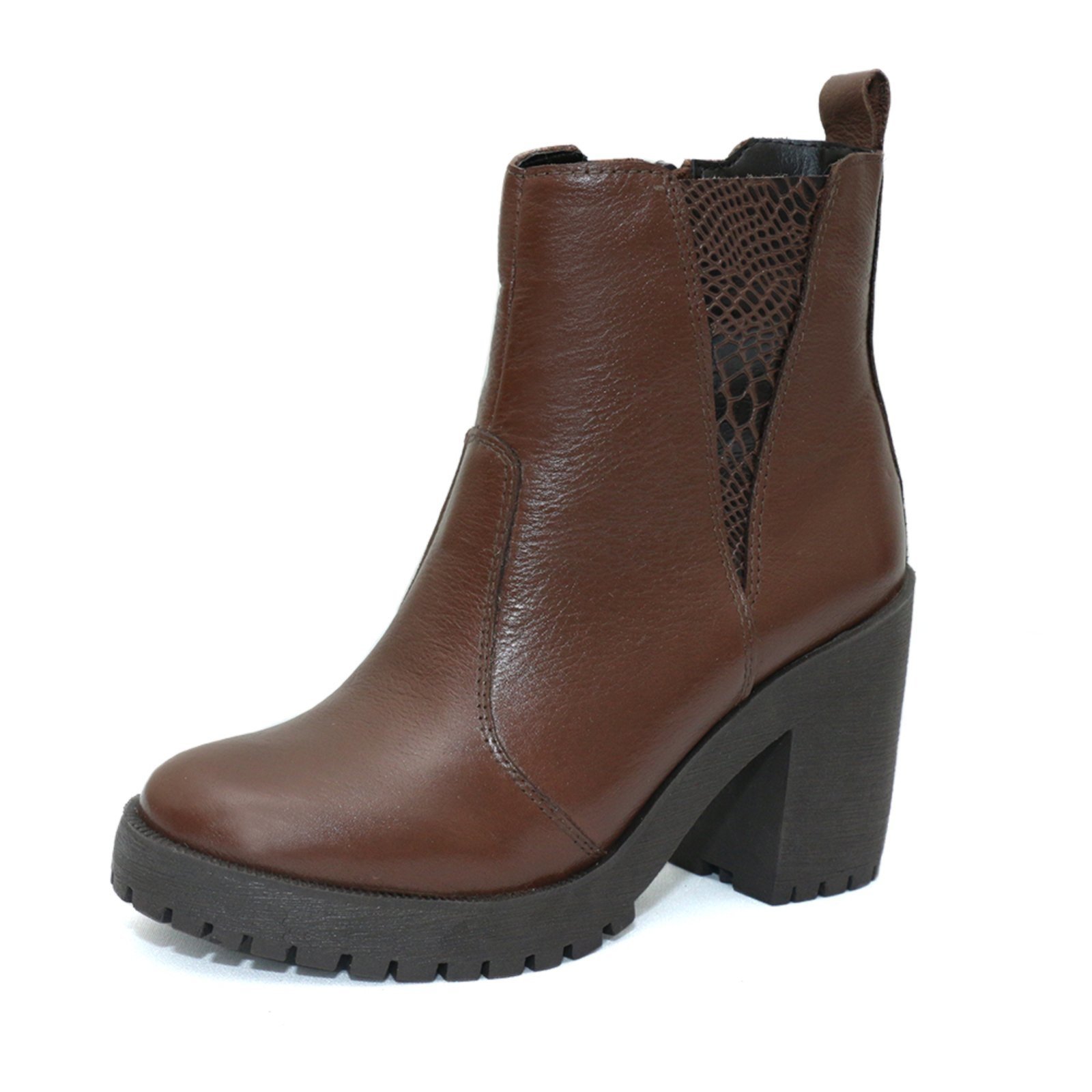 Bota Coturno Feminino Tratorado Couro Chocolate Kuento Shoes