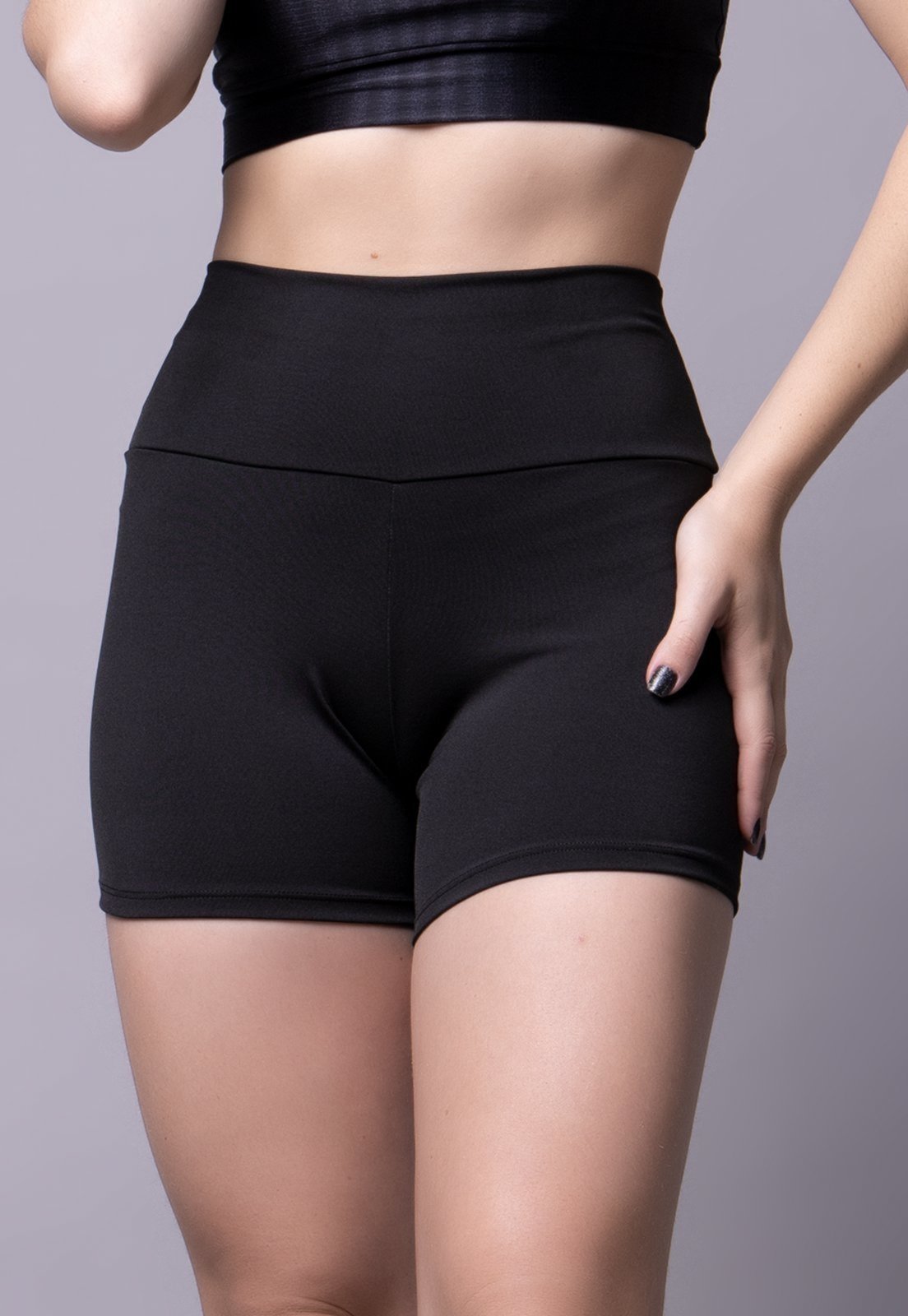 Short Fitness Bella Fiore Modas Feminino Suplex Liso Academia Preto