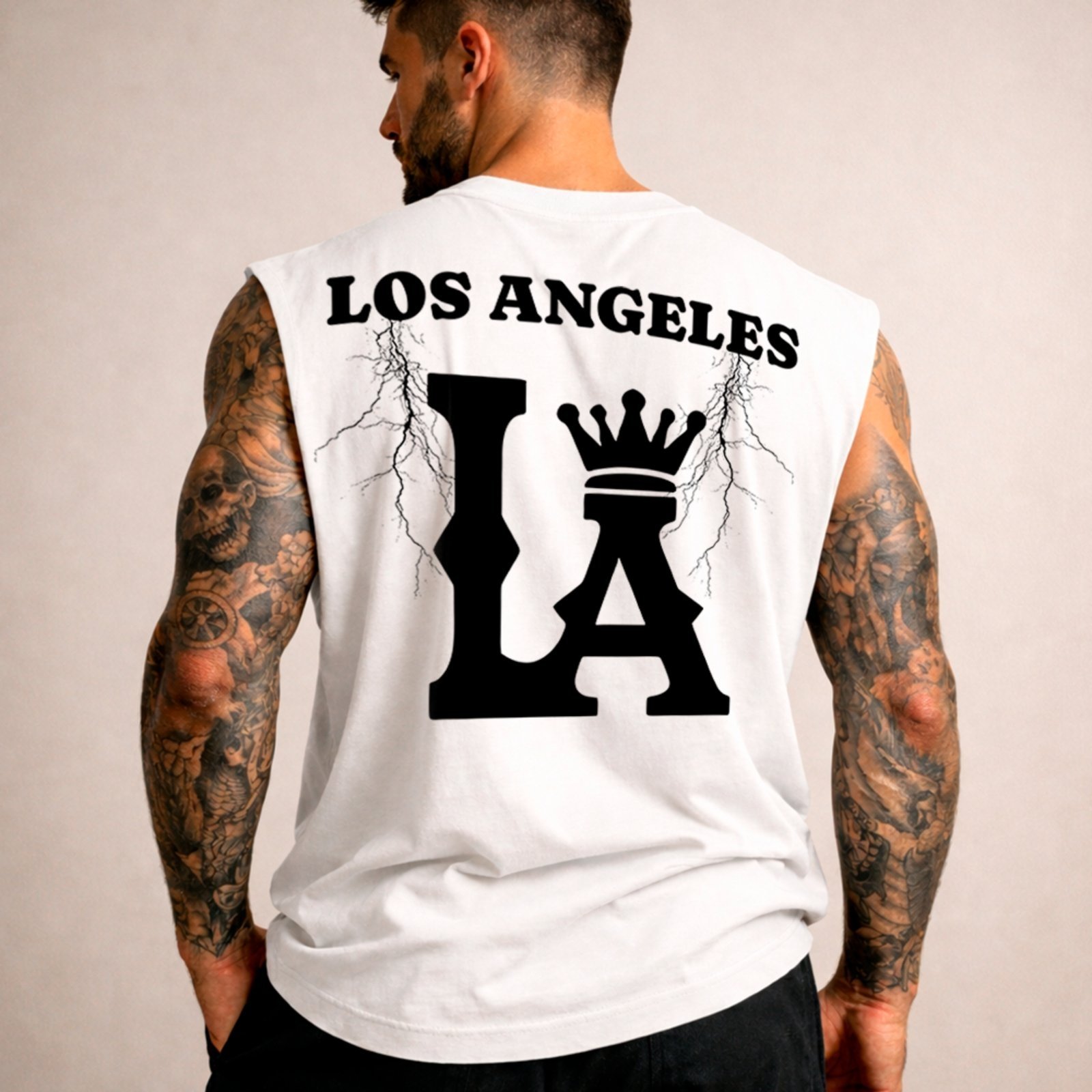 Camiseta Regata Machão Los Angeles LA Crown Streetwear Premium Branco