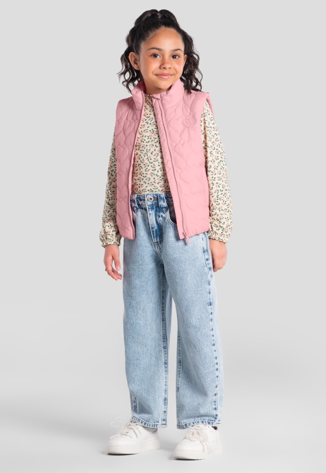 Infantil - Colete puffer menina de corações Mundi