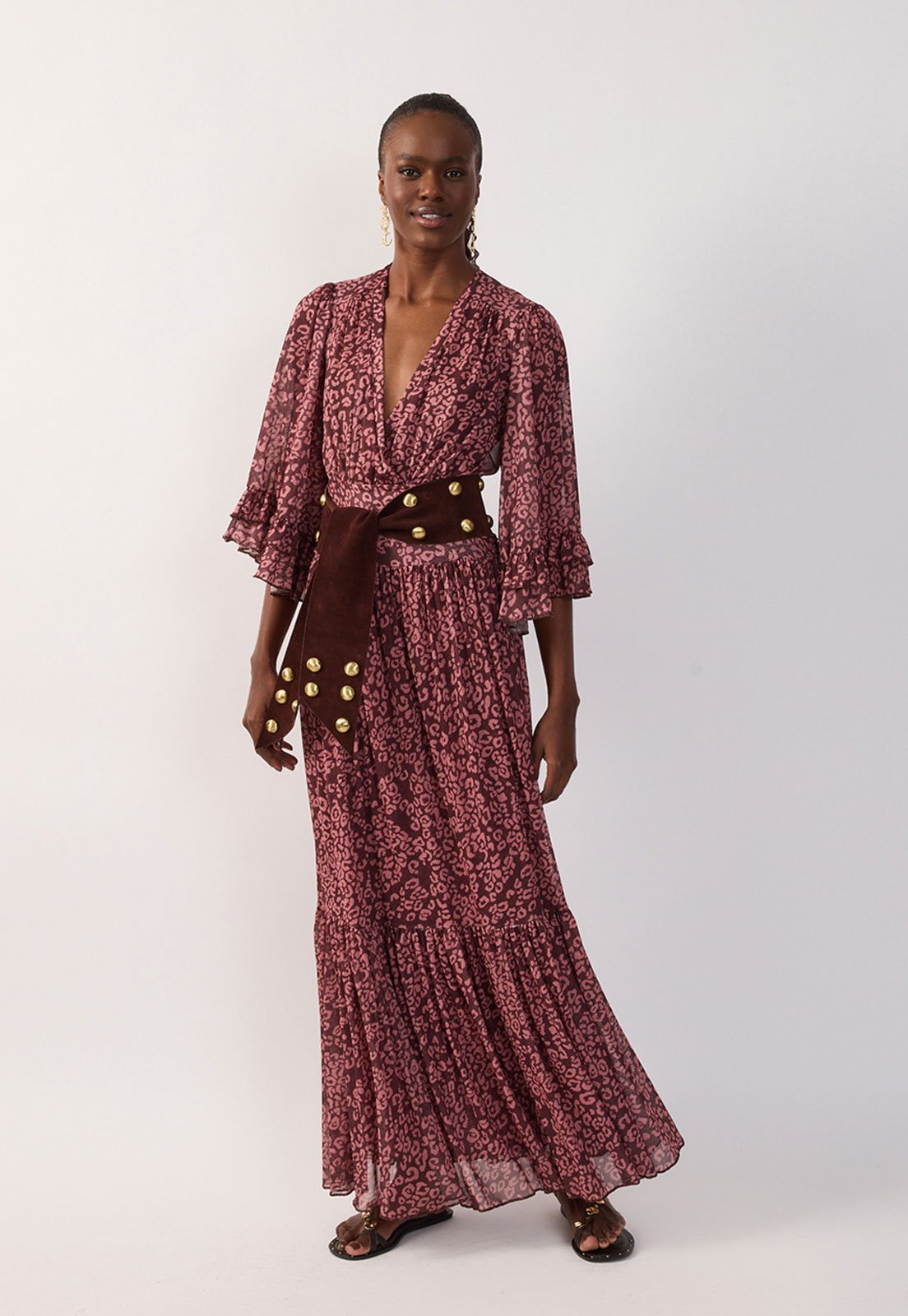 Vestido Feminino Dress To Animal Print Vinho