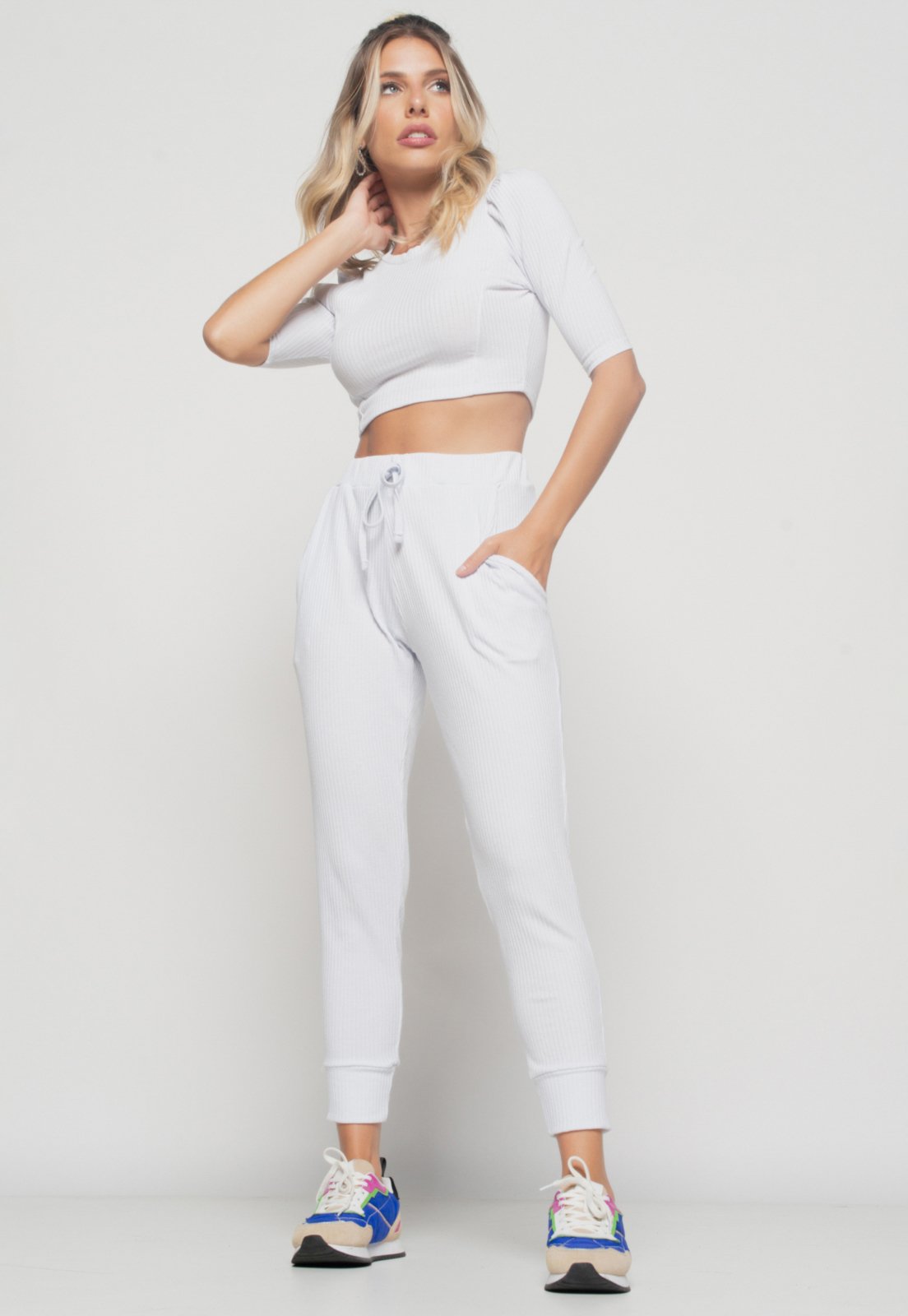 Vista 3 Cropped Salvatore Princesa Gola Redonda Malha Canelada Salvatore Fashion preto Salvatore Fashion preto