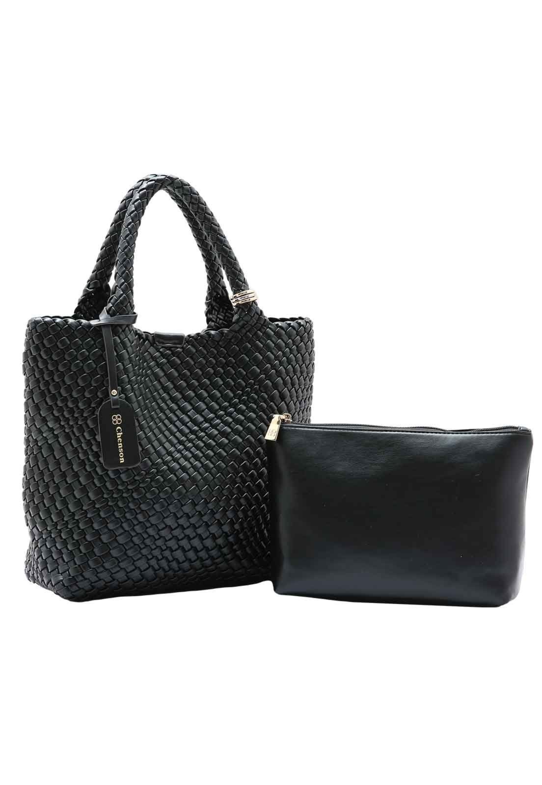Kit Bolsa Feminina + Necessaire Chenson Original Tressê Elegance Mão Preto 3485003
