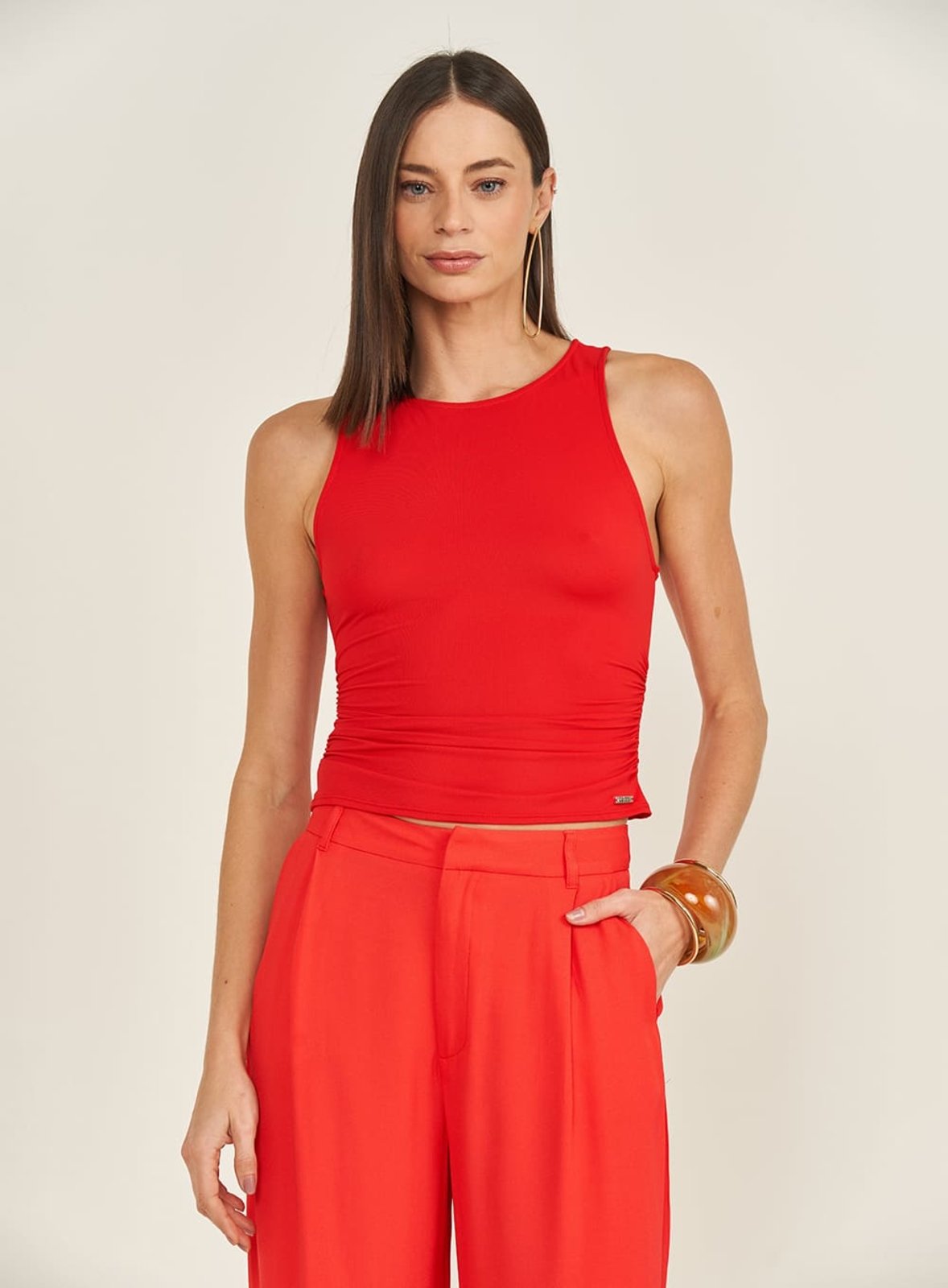 Vista 2 Blusa Slim Com Franzido Lateral Colcci Ife vermelho Colcci vermelho