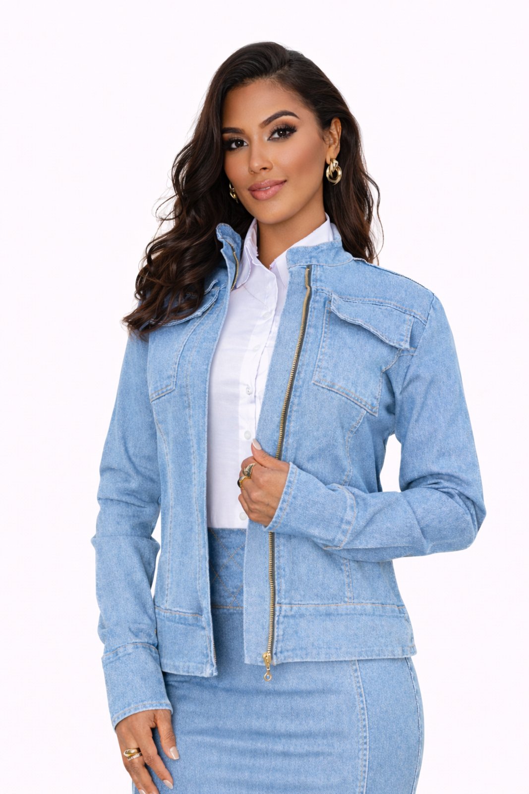 Jaqueta D Bell Outlet Fashion Jeans Azul Claro