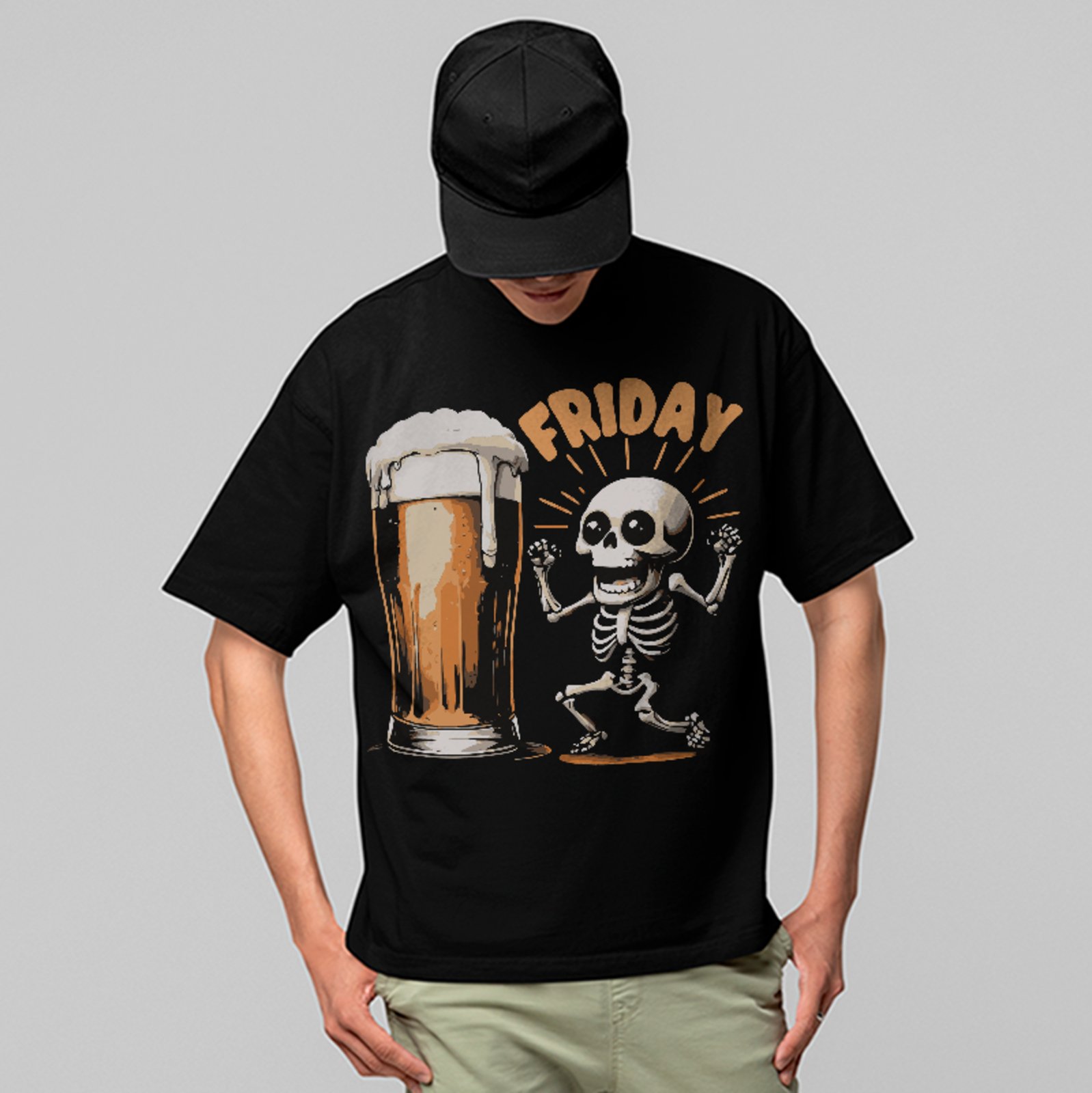Camiseta Oversized Sextou Cerveja Humor Unissex Preto