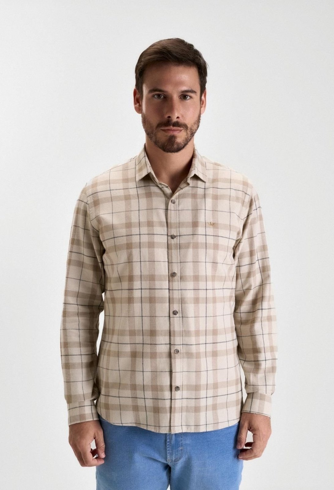 CAMISA DOCTHOS SLIM MANGA LONGA FLANELA XADREZ 040 Areia Eg