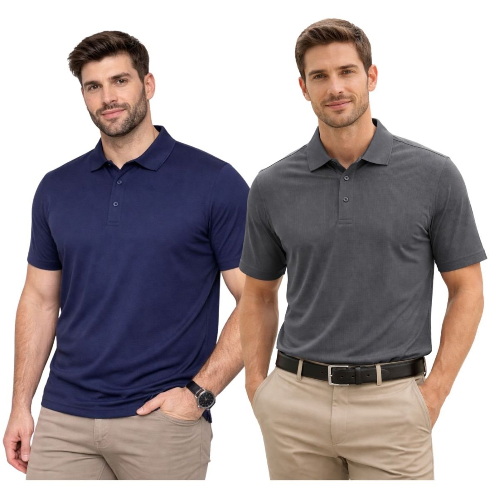 Kit 2 Camisas Polo Masculina Poliamida Premium Marinho e Chumbo