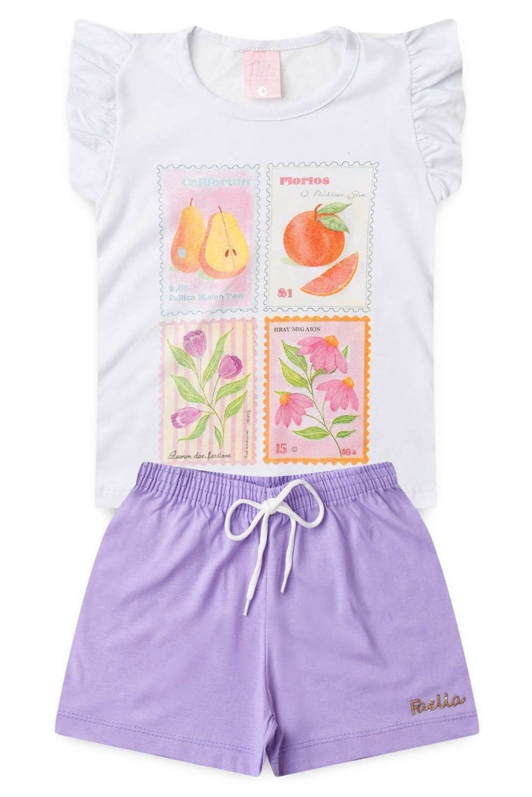 Infantil – Conjunto Verão Feminino Fruits and Flowers Mega – Branco