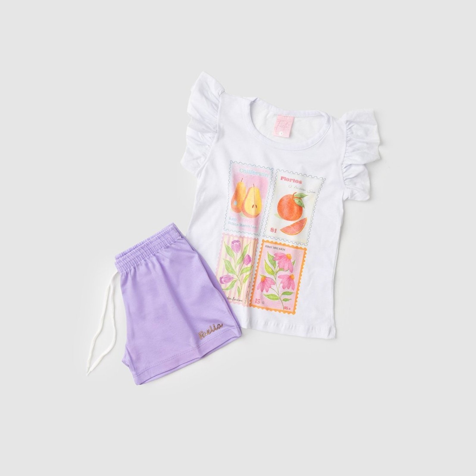 Vista 3 Infantil - Conjunto Verão Feminino Fruits and Flowers Mega - Branco Mega Kids unico Mega Kids unico