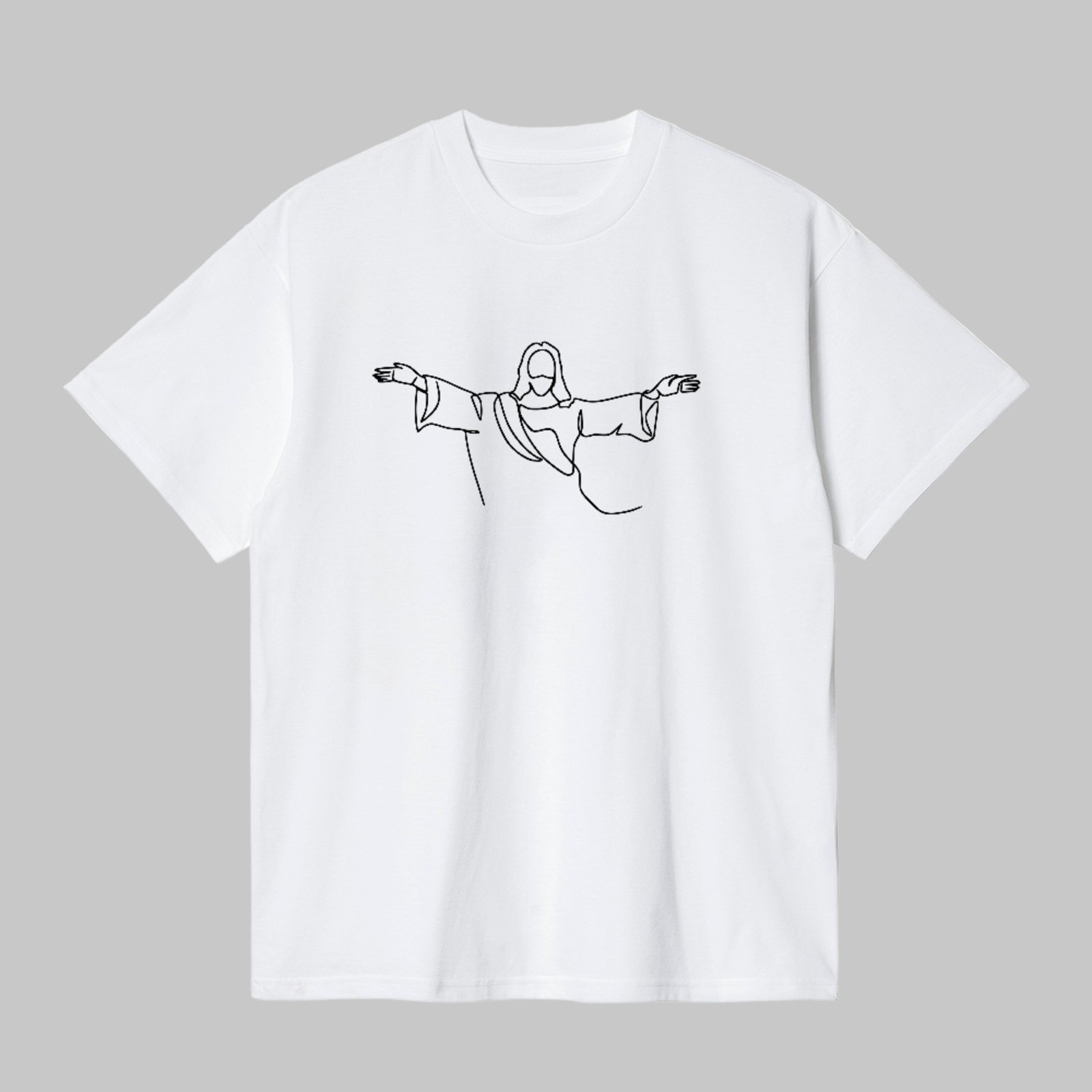 Camiseta Básica Jesus Minimalista Traço Contínuo Fé Cristã Branco