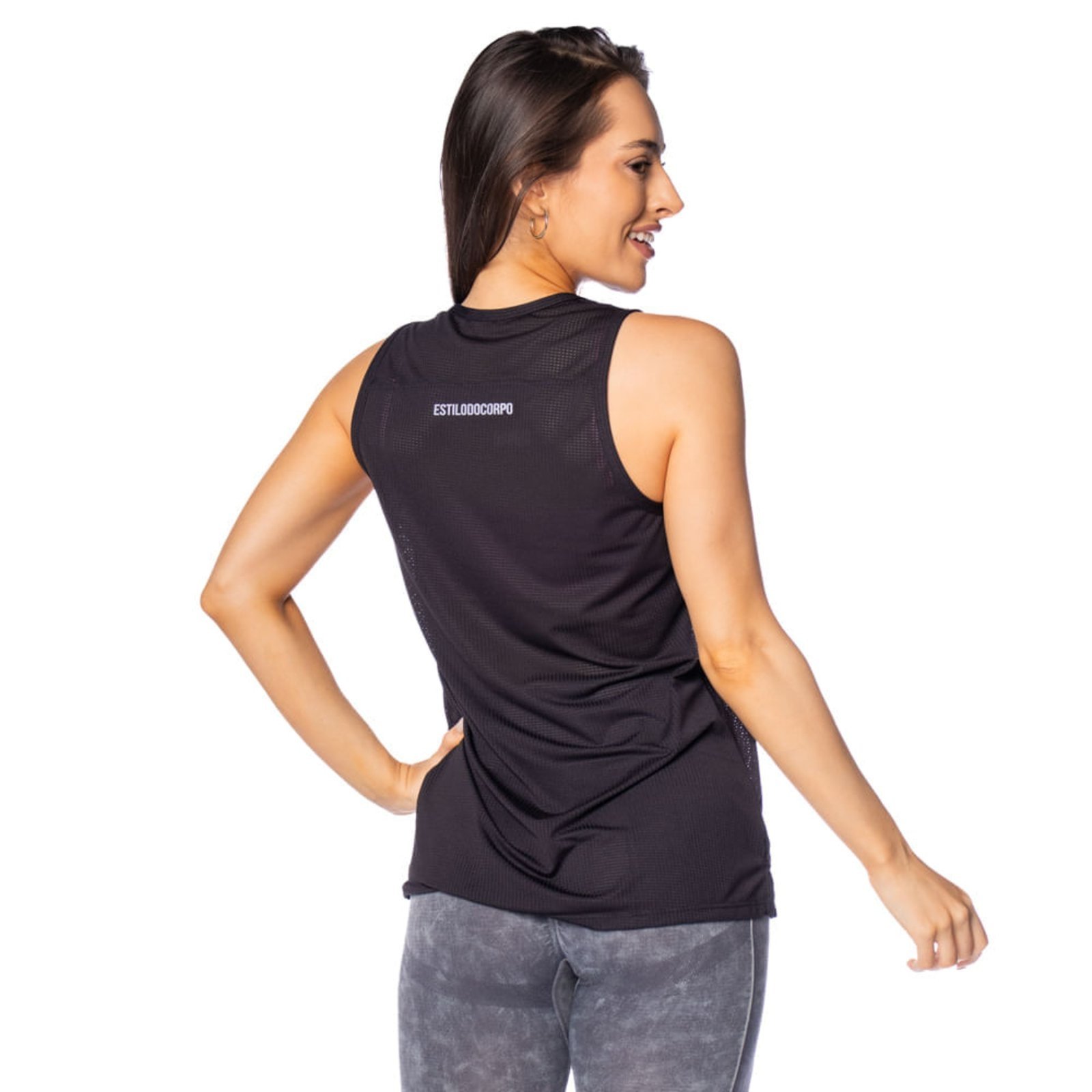 Vista 3 Regata Feminina Estilo do Corpo UV35 Microfuros preto Estilo Do Corpo preto