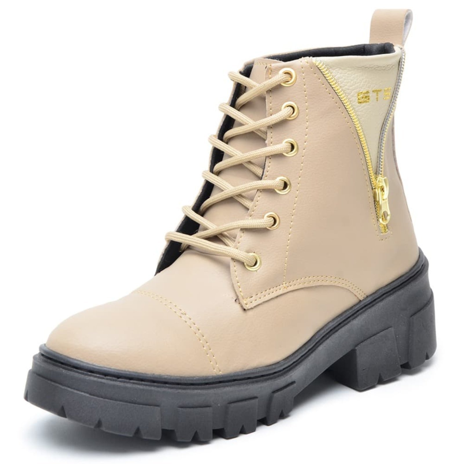 Coturno Bota Feminino Militar Tratorado Blogueira Peccato DF Kiev Bege