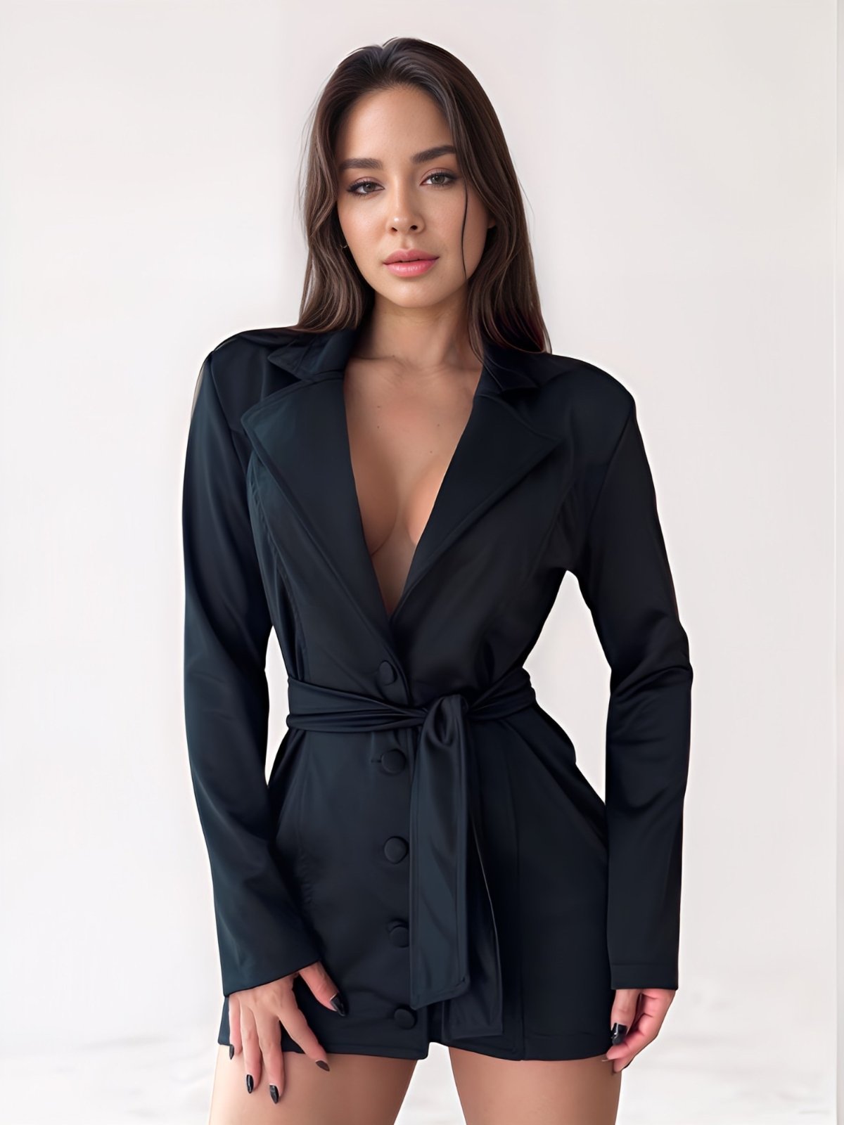 Macacão Feminino Tropical Fashion Blazer Curto – Preto
